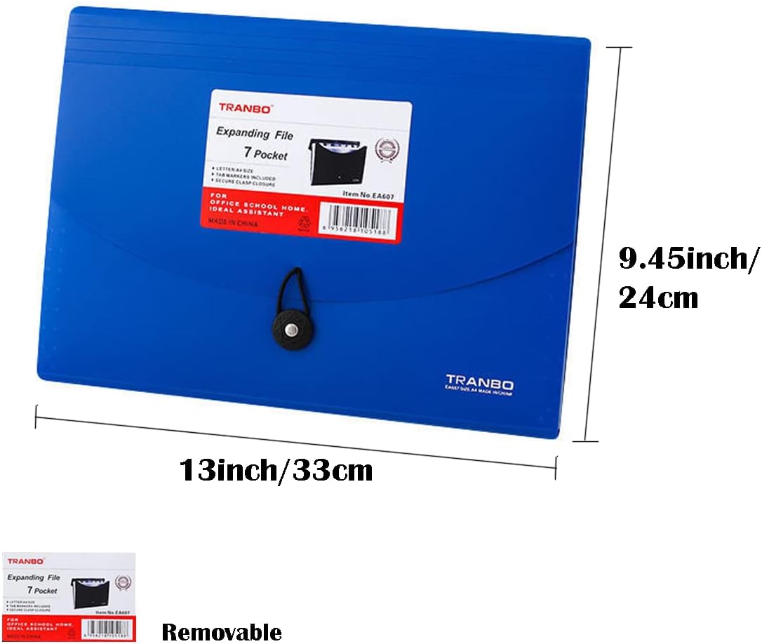 4 Pack 7 Pockets Accordion File Organizer, TRANBO Letter Size/A4 Expanding File Folder with Index Tabs, Expandable Plastic Document Organizer for Business Travel School Office Home