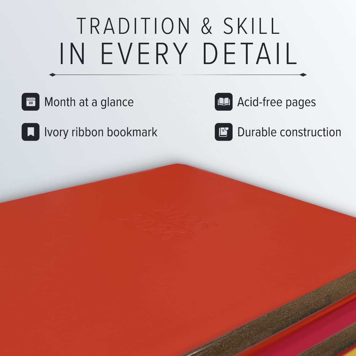 Gallery Leather Academic Planner 2025-2026, Teacher and Student Weekly Monthly Planner, Elegantly Bound Calendar with Gold-Gilded Page Edges, 18 Months - Acadia Navy - US Navy - 9x7"