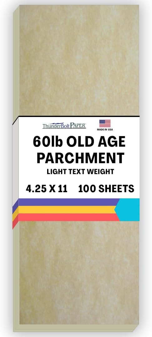 100 Old Age Parchment 60lb Text Weight 4.25 X 11 inches Half Letter Size Cut Long - Stationery Paper - Printable Old Parchment Semblance