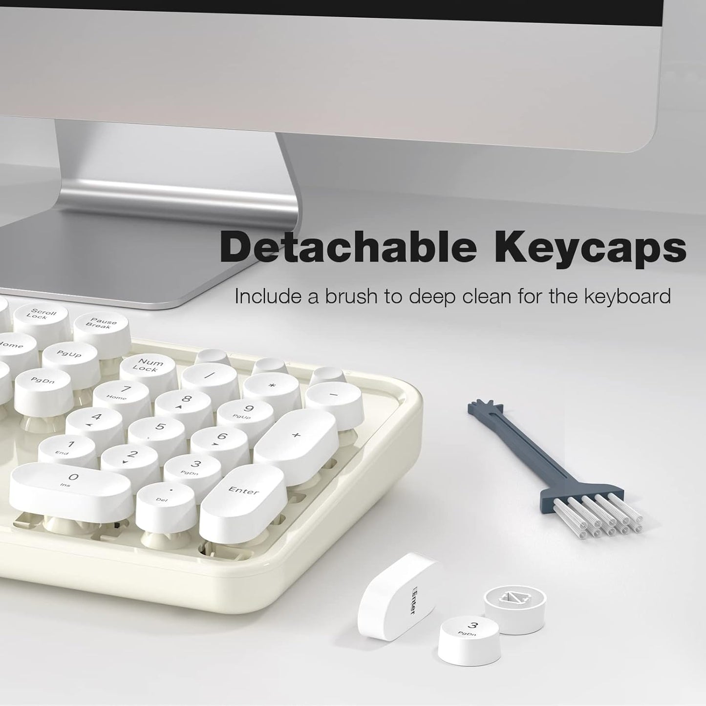 Wireless Keyboard and Mouse Combo, 104 Keys Full-Sized Typewriter Keyboards, 2.4 GHz USB Receiver Plug and Play, for Windows, PC, Laptop, Desktop (Cremy White)