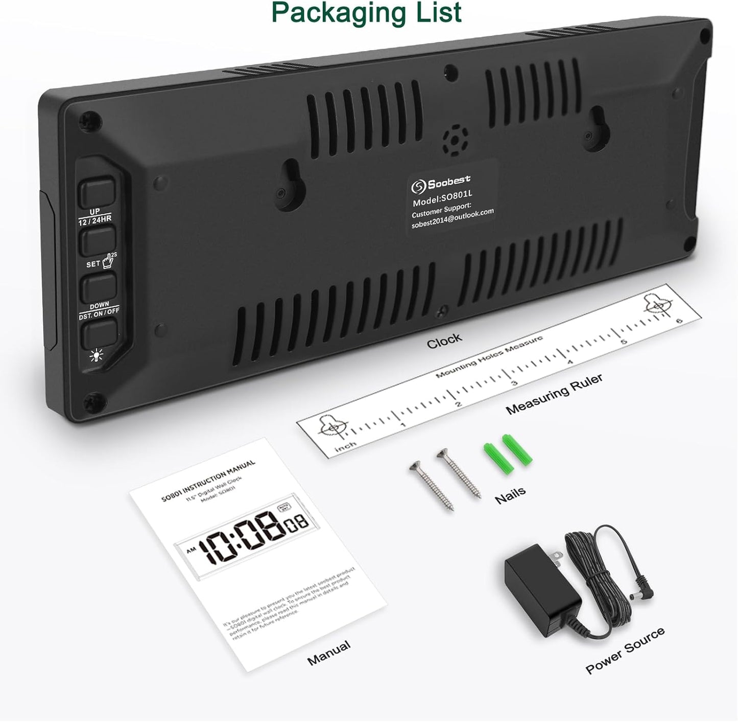 Soobest LED Digital Wall Clock with Seconds, Electric Clock Plug Auto DST Dimmer LED Large Display 10 Inches (White)