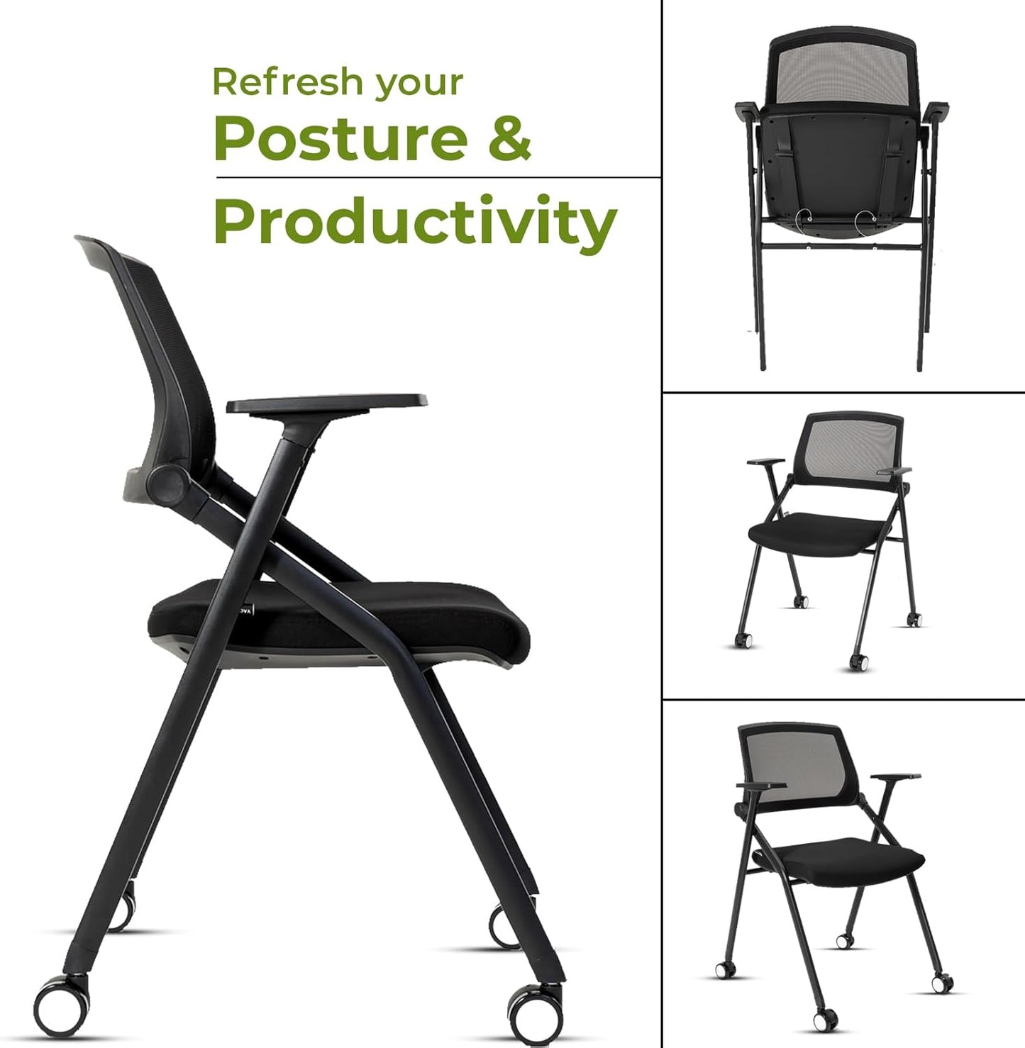 10 Pack Conference Room Chairs with Wheels and Sliding Armrest,Foldable Nesting Chair for Office School Church Waiting Room Black