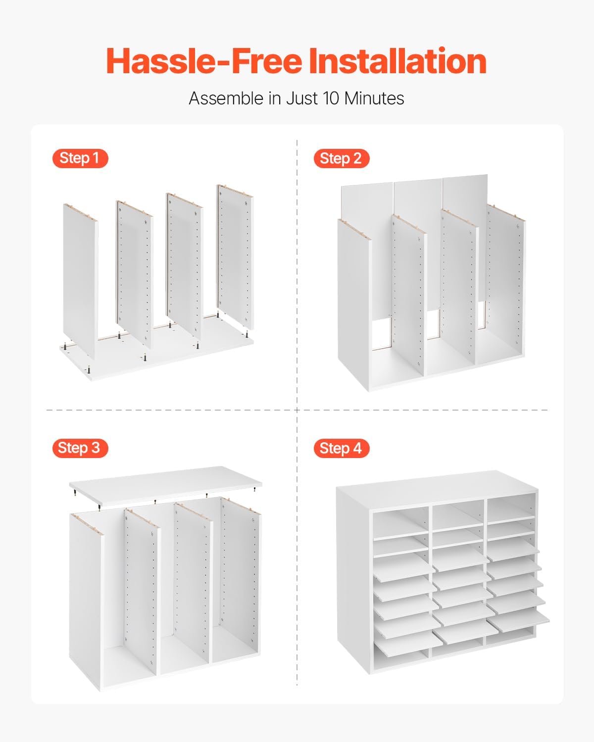VEVOR Literature Organizer, 24 Compartments Office Mailbox with Adjustable Shelves, Wooden Mailbox Sorter Medium Density Fiberboard Office Home Classroom Storage for Files, Documents, Papers, White