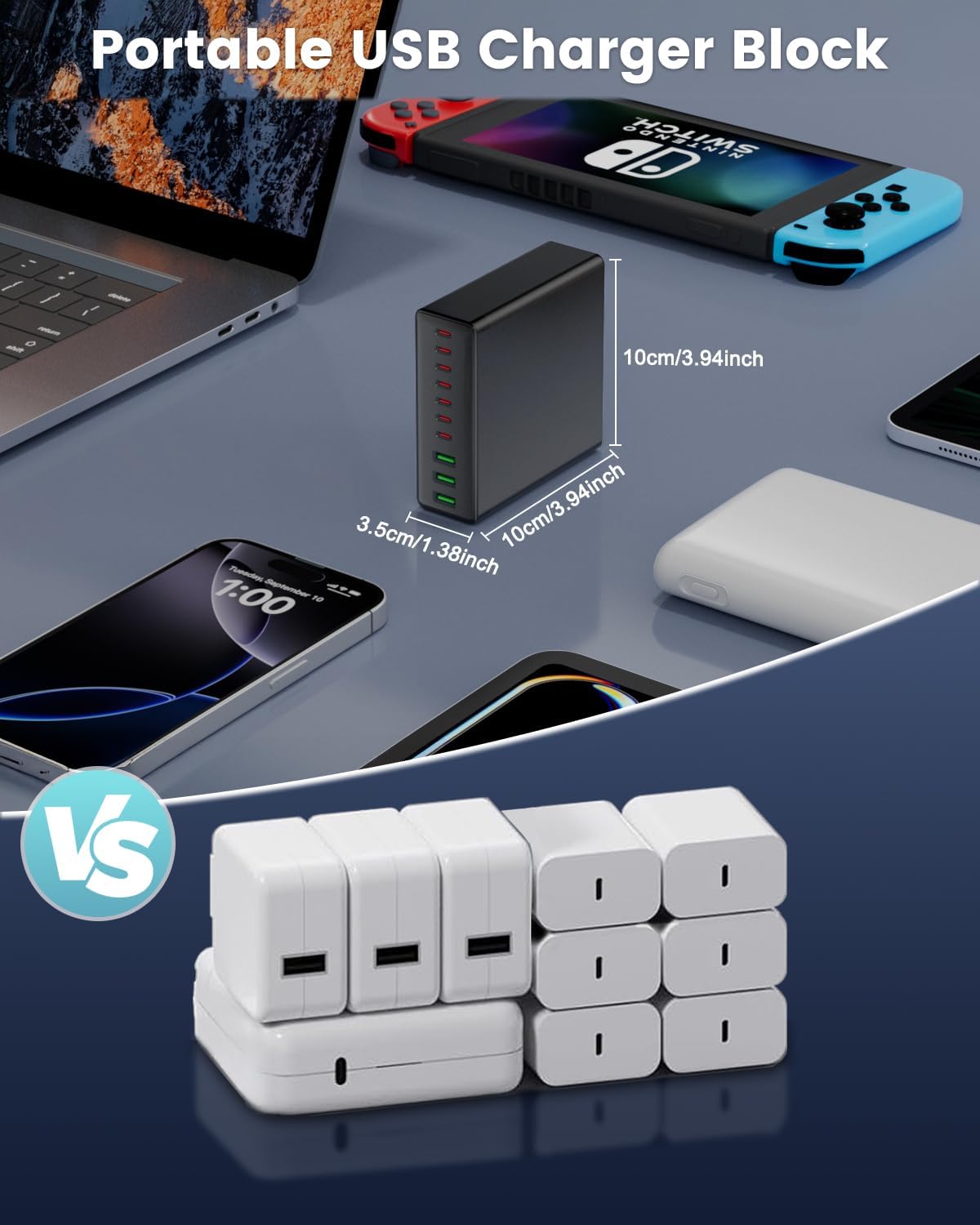 USB C Charger Block, 780W 10 Port Charging Station USB Charger Block Double 120W Gan Laptop Fast Charging Compatible with MacBook Air/Pro, iPhone, iPad, Dell XPS, Samsung Galaxy Note