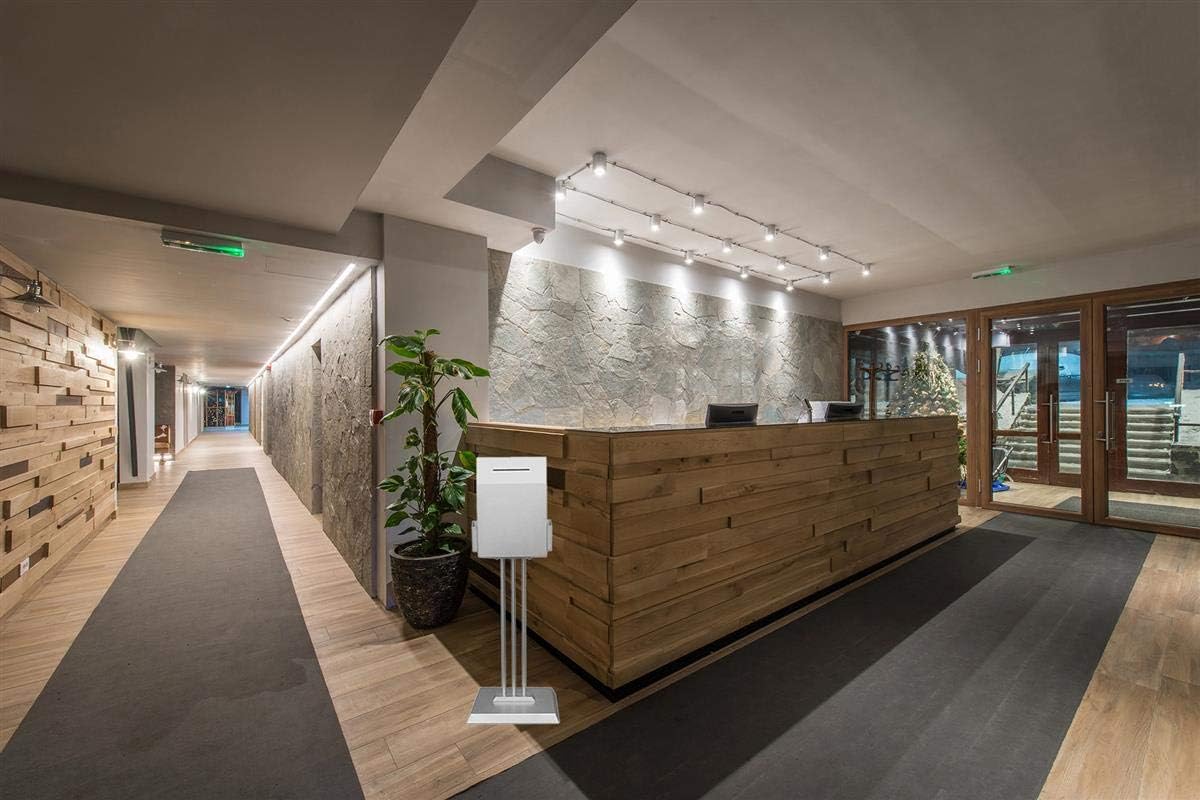 Displays2go Steel Ballot Box for Floor, with (2) 4.5-inch Brochure Pockets, 45-inch-tall Suggestion Box Stand – Silver