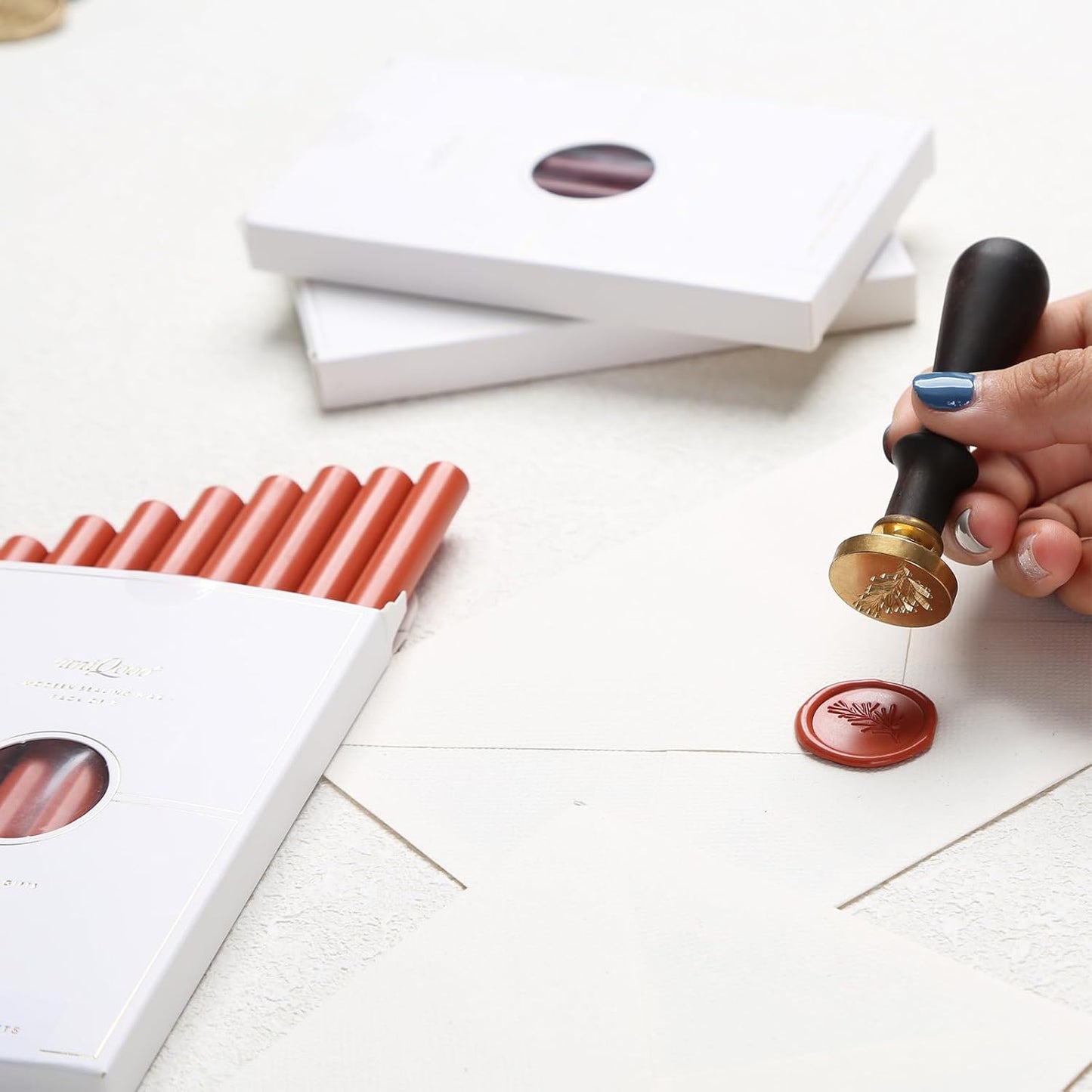 UNIQOOO Mailable Glue Gun Sealing Wax Sticks for Wax Stamp - Terra Cotta Orange, Fall Color Palette for Autumn Wedding Invitation, Cards Envelope, Snail Mail, Craft Project, Gift Idea, Pack of 8