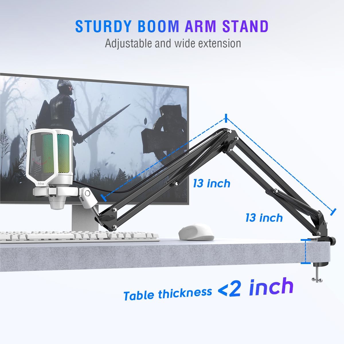 FIFINE Streaming Gaming USB Microphone Kit, PC Condenser RGB Mic Compatible with PS4/PS5, Plug and Play for Music Recording, Online Game, Discord, Twitch, with Pop Filter, Shock Mount-A6T White