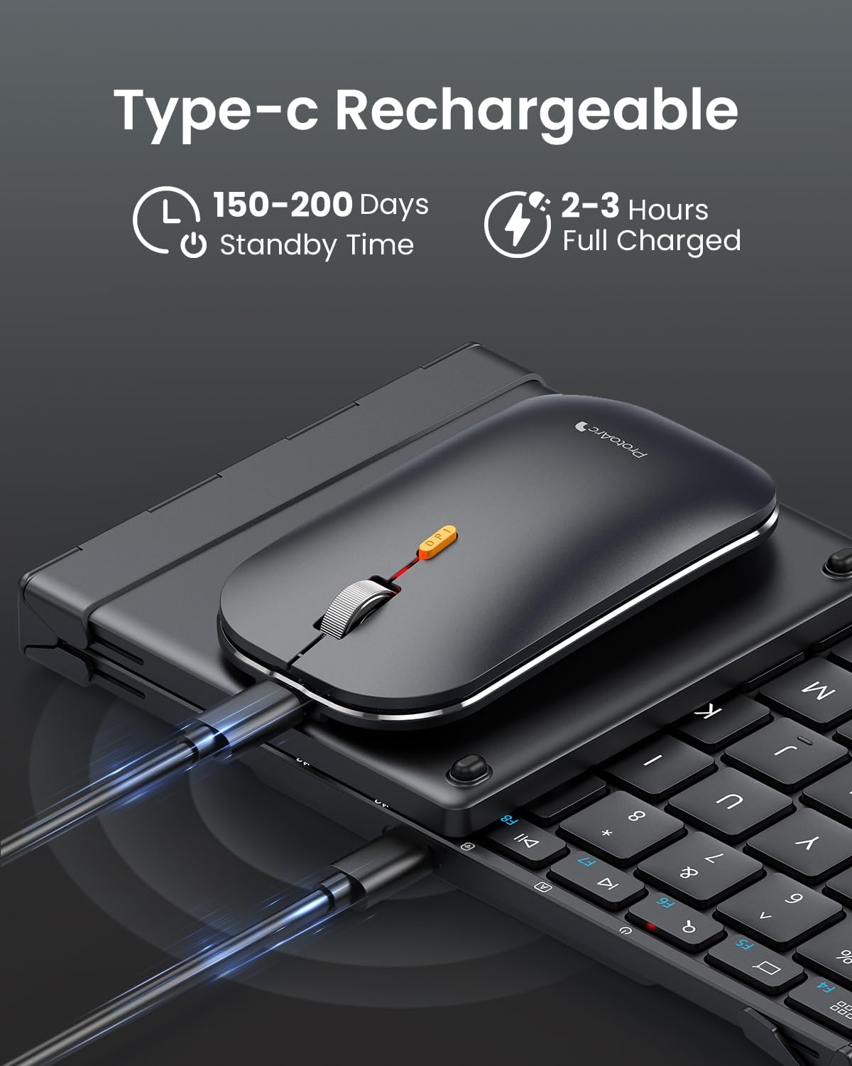 ProtoArc Foldable Keyboard and Mouse, XKM01 True Full-Size Folding Bluetooth Keyboard Mouse Combo for Business Travel, a Portable Office Suite On-The-Go, Compatible with Laptop iPad Tablet - Black