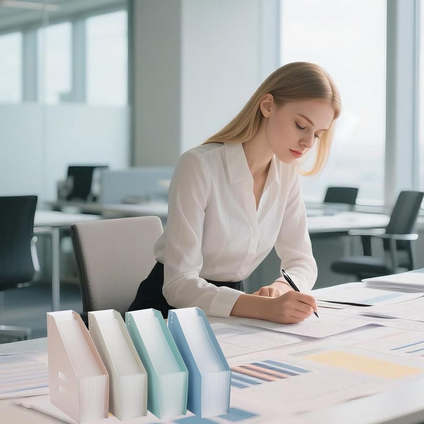 2-Piece Vertical Accordion Folder Manager, 13 Grid Expansion Pages, Vertically Opened Storage Bag for organizing Materials, School, Home, and Office letterhead, Sky Blue