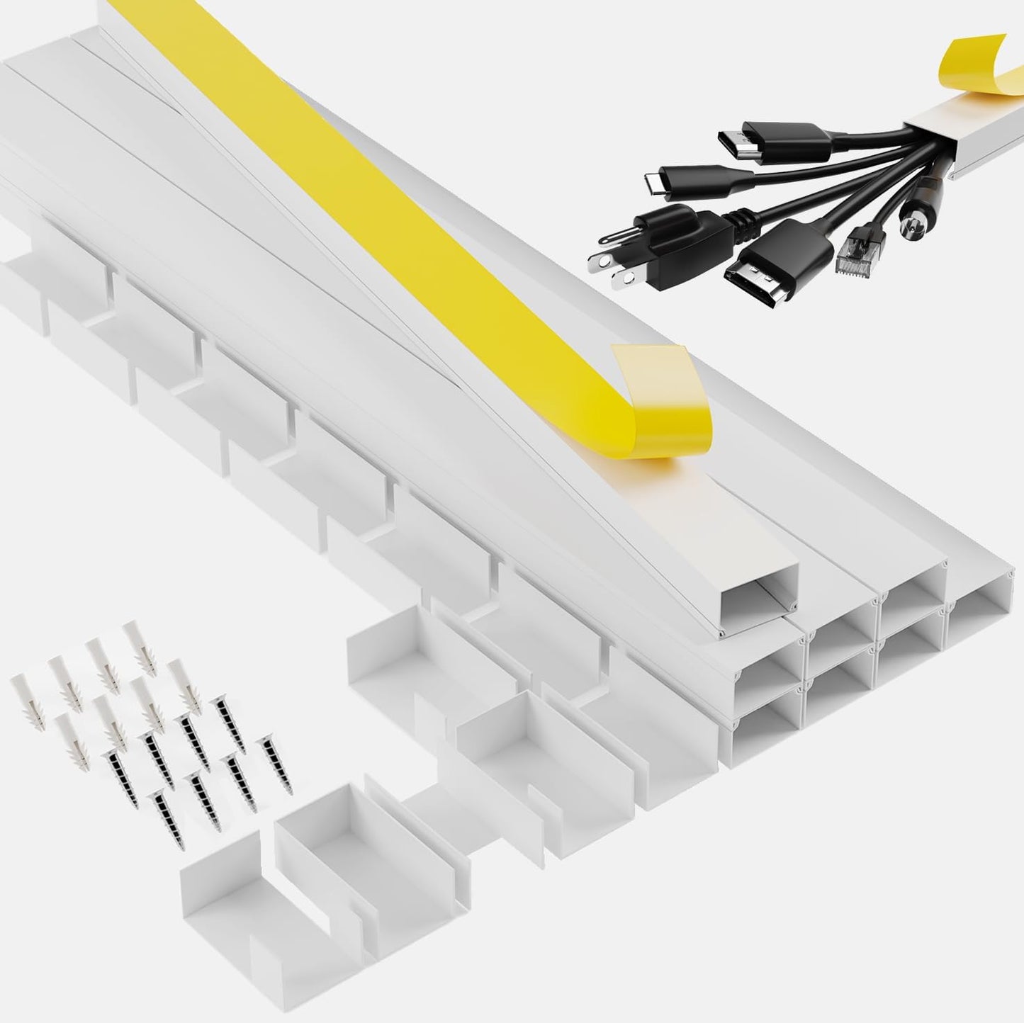 126" Cable Raceway White Kit Paintable for Tv Mounted On Wall Baby and Pets Proof Electricals Strip Cord Hider Cord Cover Cable Hider Wire Covers for Cords Wire Hider Cable Cover Wire Concealer
