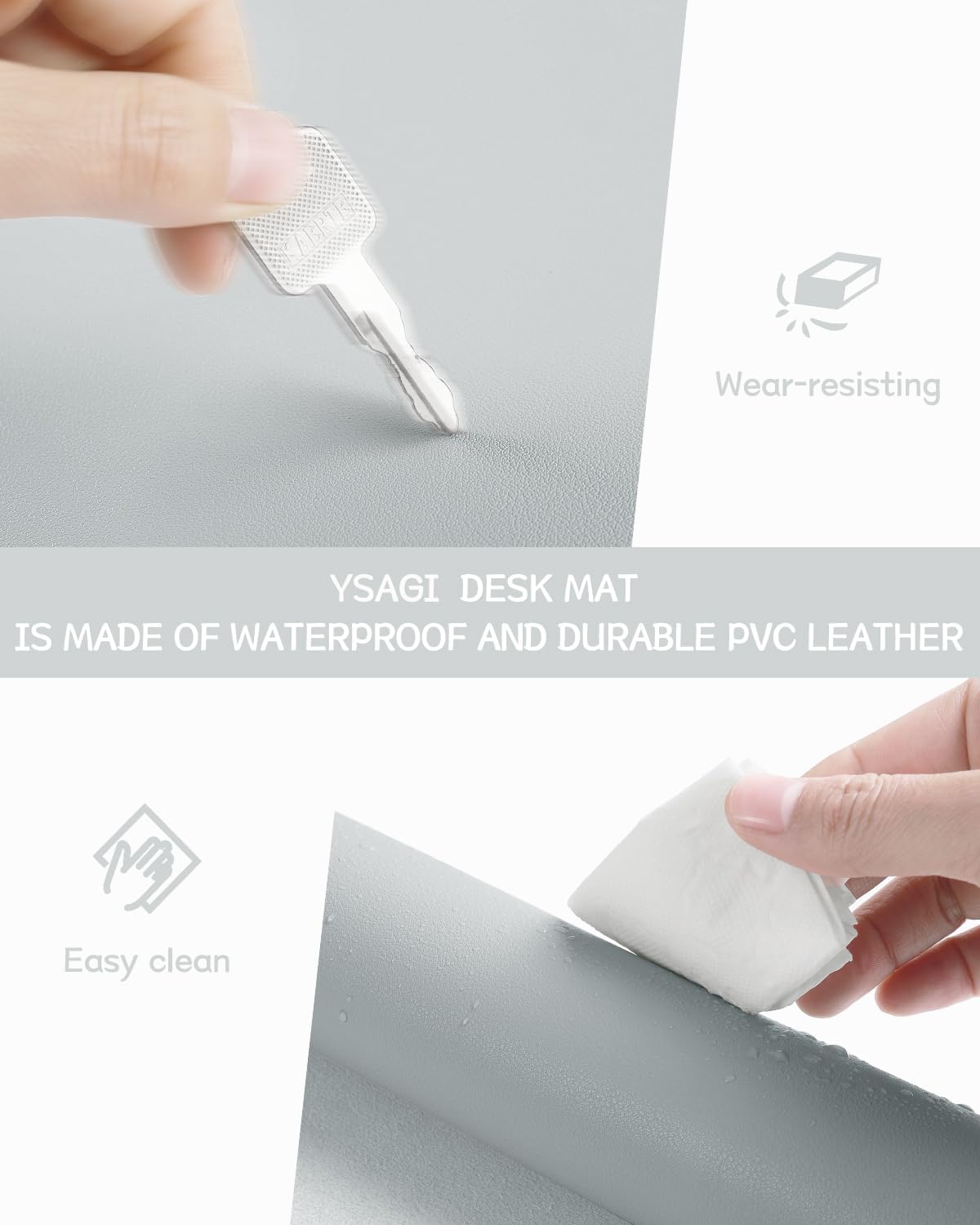 YSAGi Non-Slip Leather Desk Pad XL Size, Waterproof Laptop Computer Desk Keyboard Mat, Table Protector Blotter Mat, Large Mouse Pad for Office/Work/Home/Decor(Silver-Grey, 47.2" x 23.6")-No Band