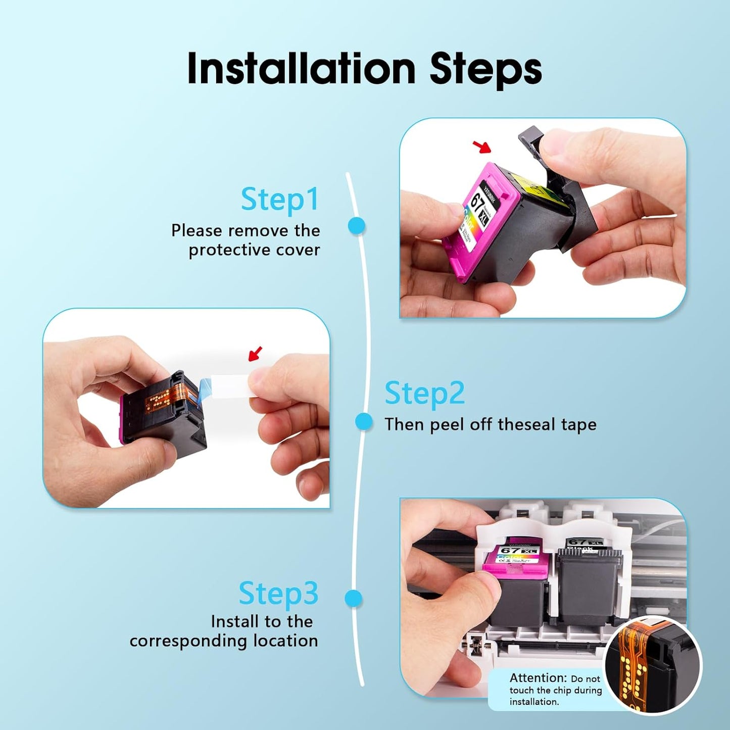 67XL 67 Ink Cartridges Black/Color Combo Pack Replacement for HP Ink 67 XL Work for DeskJet 2755e 2855e 4155e 2700 2800e 4255e 2855e 4100e Envy 6055e 6000 6555e 6455e (Black, Tri-Color)