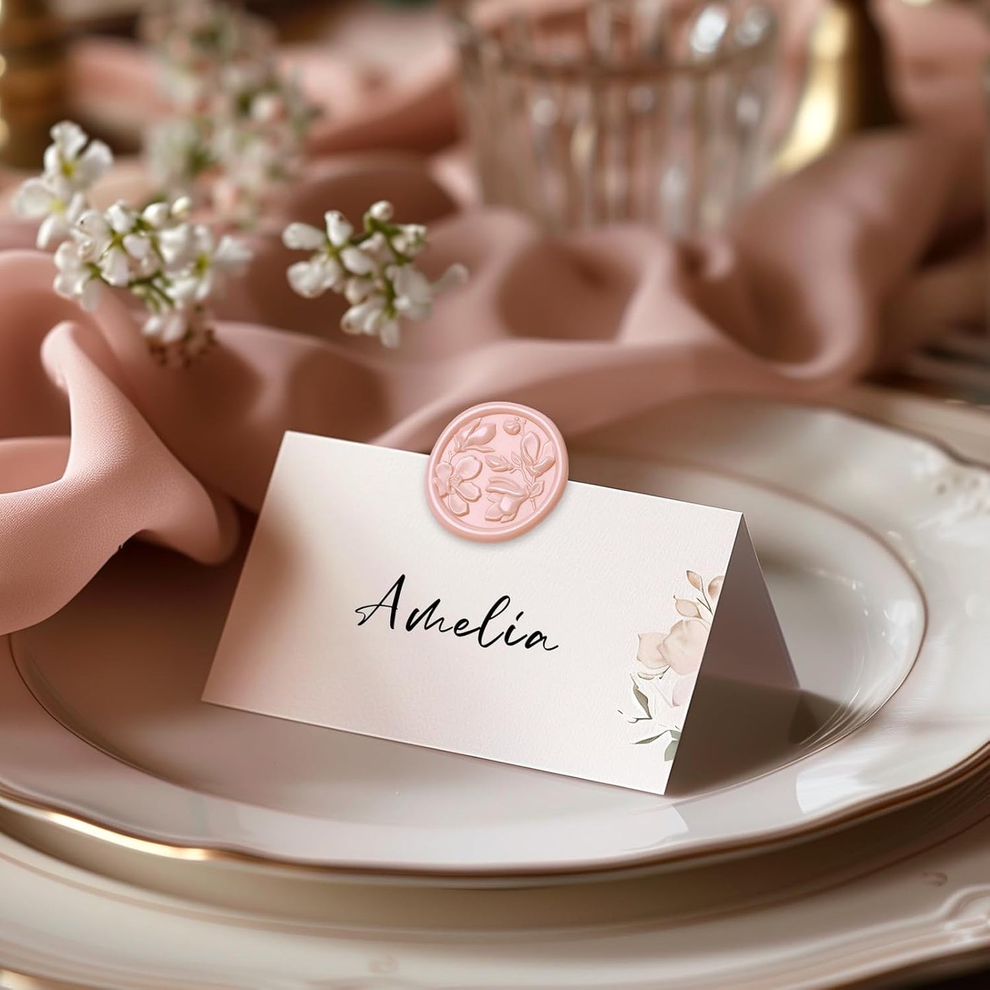 UNIQOOO Wax Seal Stickers - 3D Magnolia Wedding Invitation Envelope Botanical Seal Stickers, 50 Pcs Self- Adhesive Blush Pink Stickers, Perfect for Invitation, Christmas, Gift Wrapping, Party