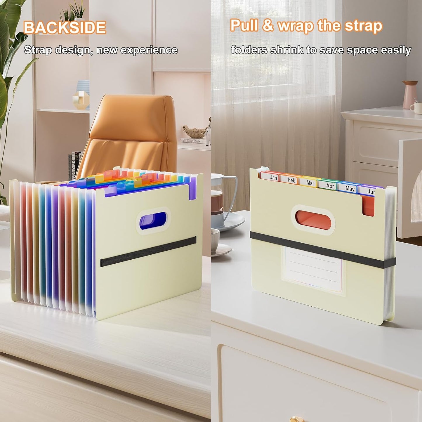 ThinkTex Accordion File Organizer, 12 - Pocket Expanding File Folders Upright & Open Top,for Paper Receipts, Bills&Taxes Organizer, Letter/A4 Size for School, Office, Home with tab- Beige Color