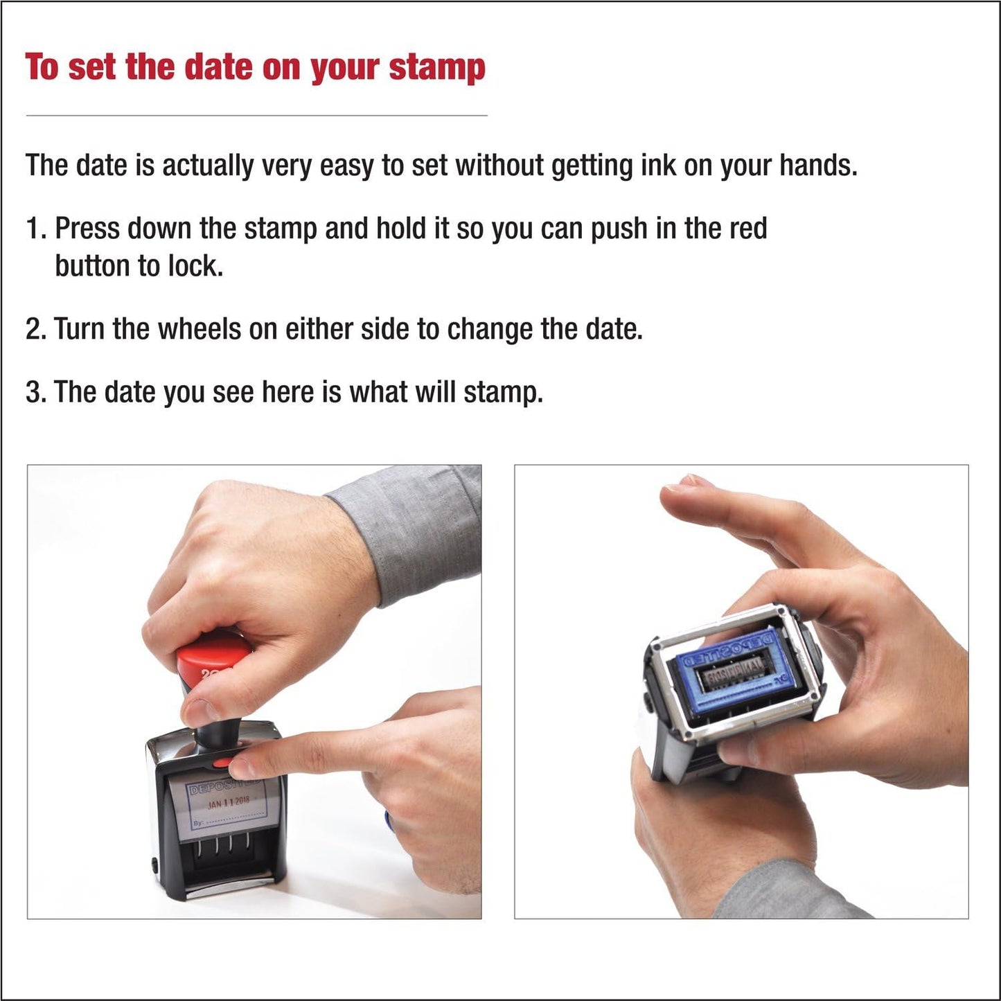Heavy Duty Date Stamp with 2-Line Custom Text, Self Inking Stamp - 1" x 1-5/8” - Choice of Ink Color