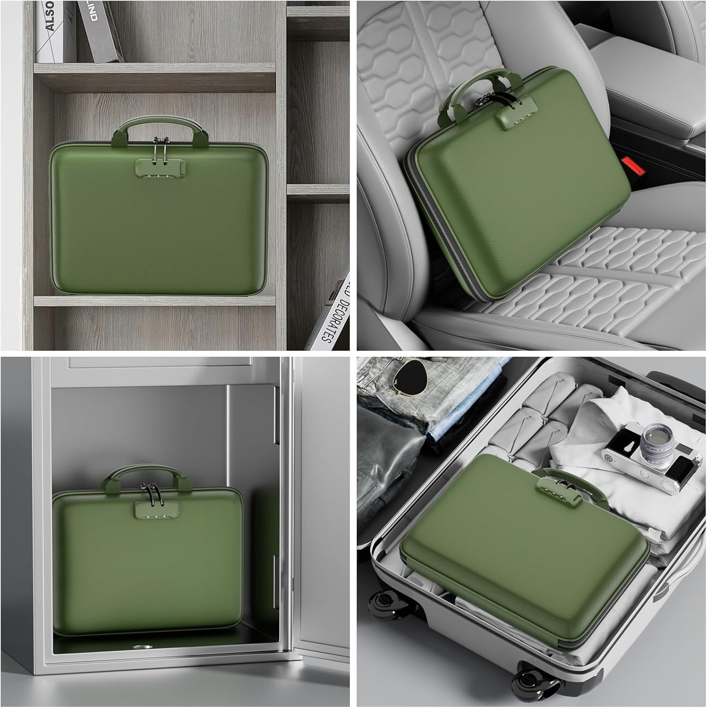 DocSafe Fireproof File Organizer with Lock, Hard-Shell Case Fireproof Document Box with 13 Pocket Accordion File Folder, Portable Home Office Travel Safe Storage for Important Documents Laptop Green