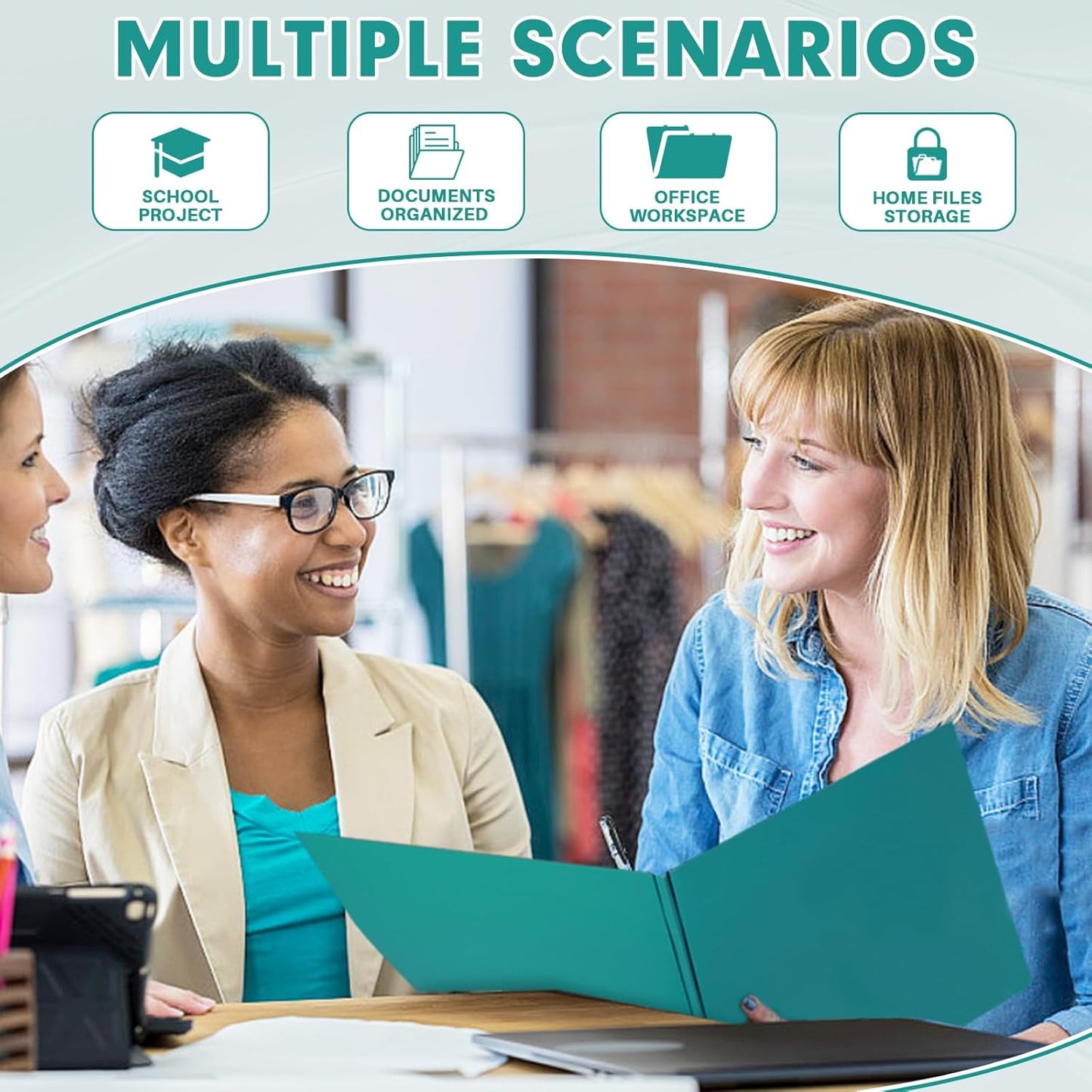 Two Pocket Folders, RAZCC 75 Pack Two Pocket Folders with Prongs, 3 Prong Folders Fit Letter Size Paper, Pocket File Folders for School Office Home Business, Turquoise