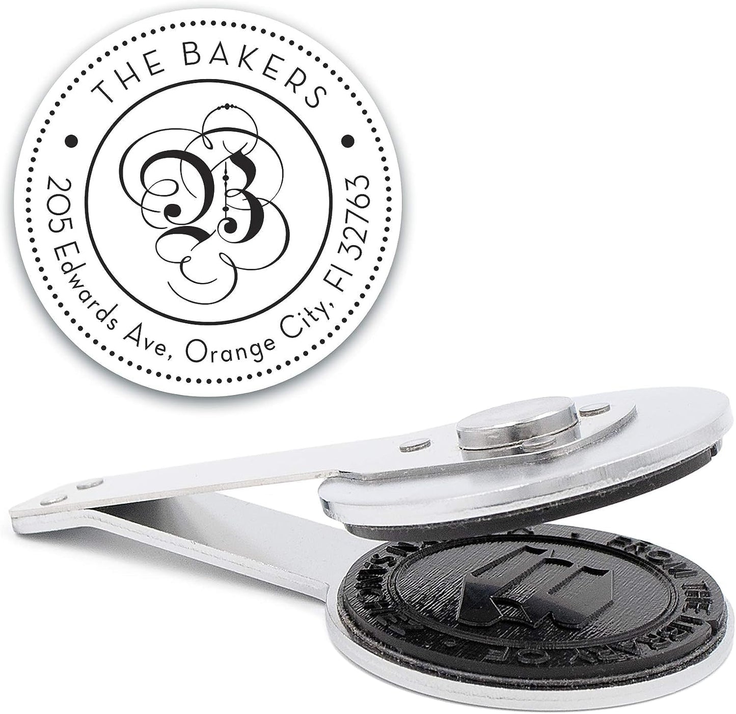Custom Monogram Address Desk Embosser - Personalized Round Seal - Insert Only - Style EMD-024