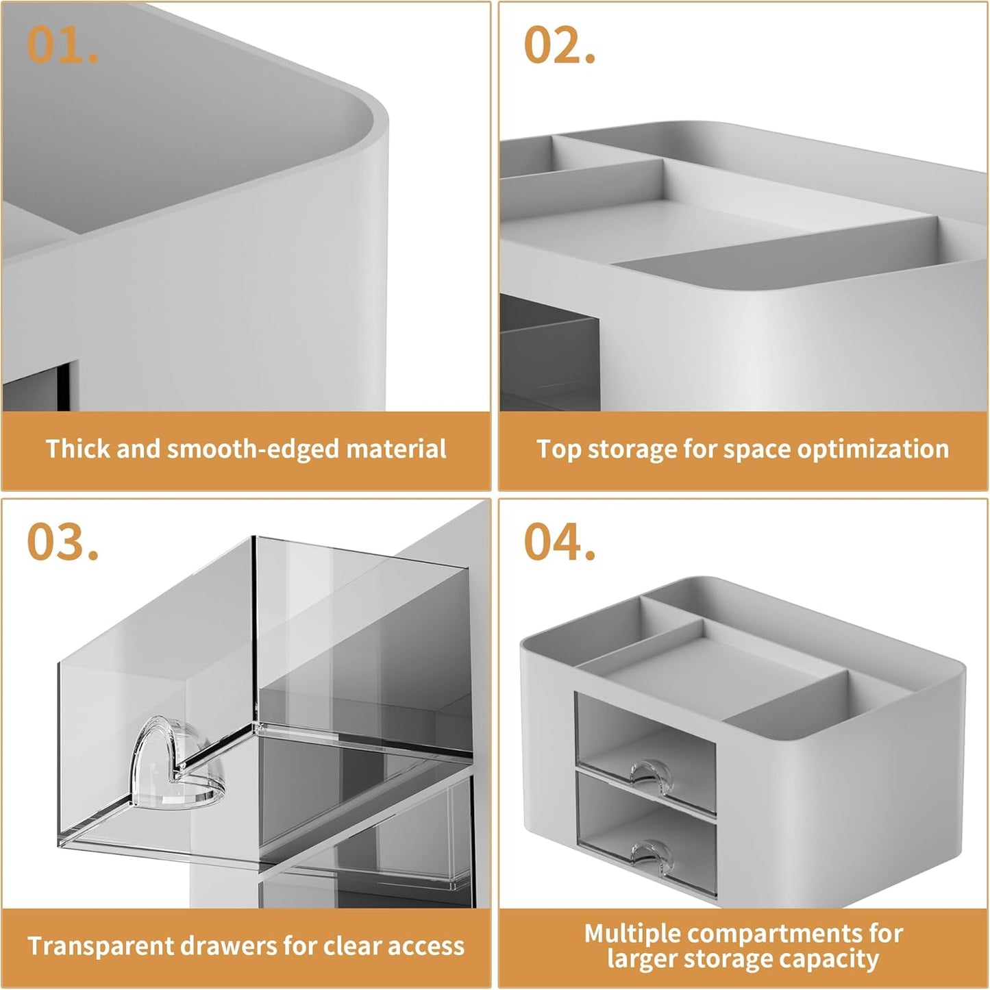 Marbrasse Pen Organizer with 2 Drawer, Multi-Functional Pencil Holder for Desk, Desk Organizers and Accessories with 5 Compartments + Drawer for Office Art Supplies (Grey)