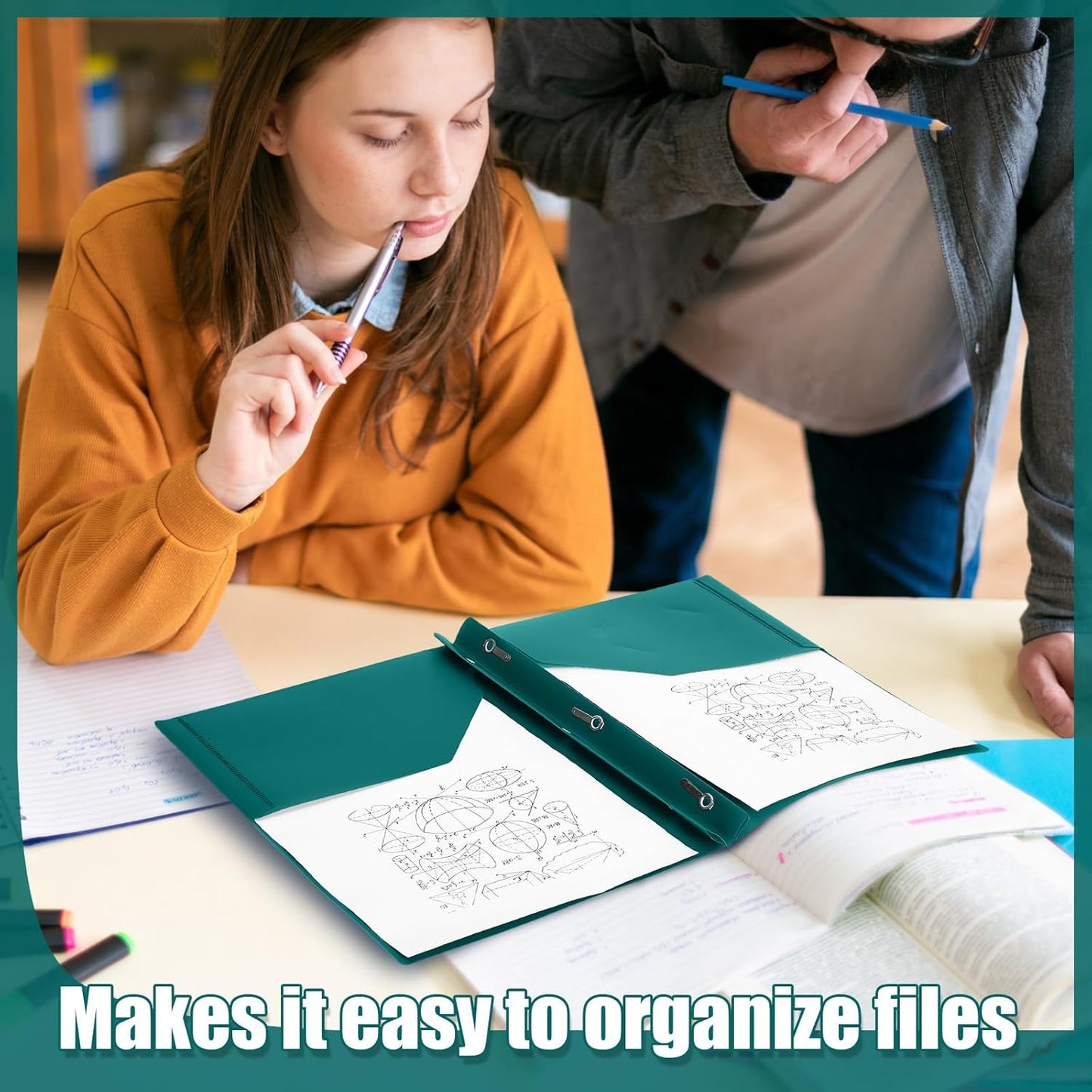 Lincia 100 Pcs Plastic Folders with Pockets and Prong Folders with Prongs 2 Pockets for Office, School for Students, Teachers, Office Workers(Dark Green)