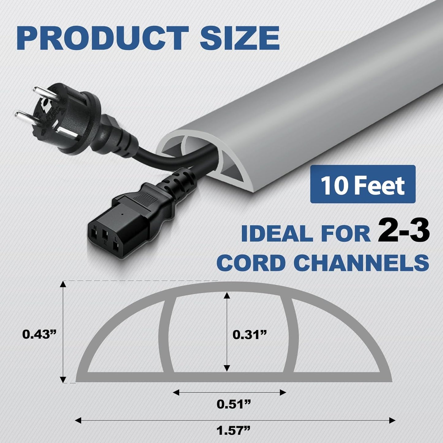 Floor Cord Cover for Wires on Floor Self Adhesive Cord Hider Floor Cable Management Wire Covers for Cords Protector Prevent Cable Trips Cord Cavity W 0.51" x H 0.31", Gray, 10Ft