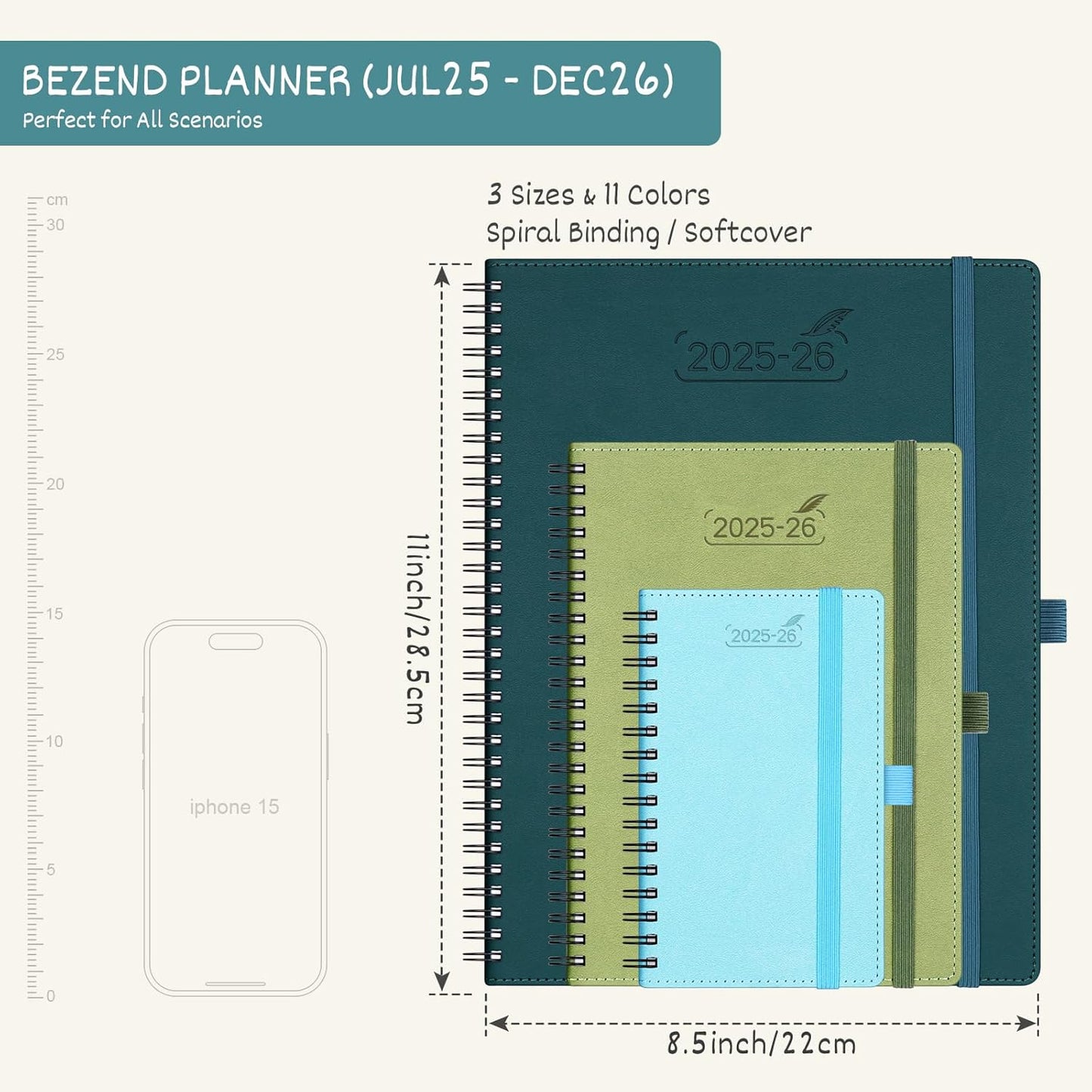 BEZEND Planner 2025-2026 Weekly and Monthly, 8.5" x 11" Academic Calendar (Jul 25-Dec 26) Vertical Daily Appointment with Hourly Timeslot & Monthly Tab, Spiral, PU Leather Softcover - Orange