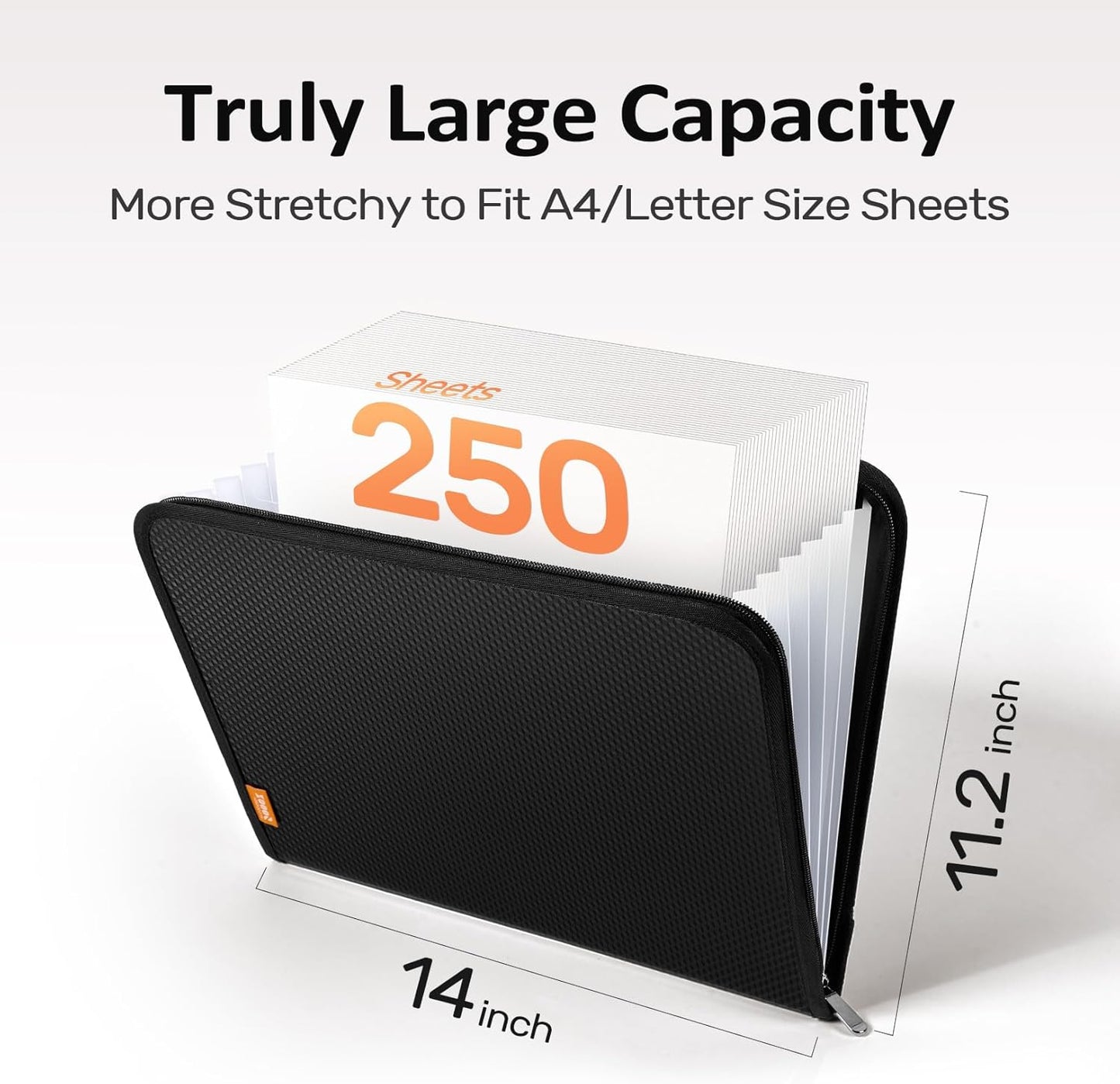 Sooez 7 Pockets Accordion File Organizer, Zipper Expanding File Folder, Heavy Duty Folder Organizer, Sleek Letter Size Accordion Folder, Portable Expandable File Folder, 14 x 11.2 Inch, Black