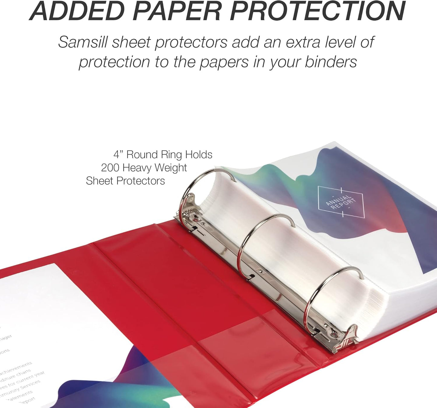 Samsill 4 Inch 3 Ring Binder, Made in USA, Economy Round Ring, Clear View Cover, 675 Sheet Capacity - for Schooo, Home, Office - Ruby Red