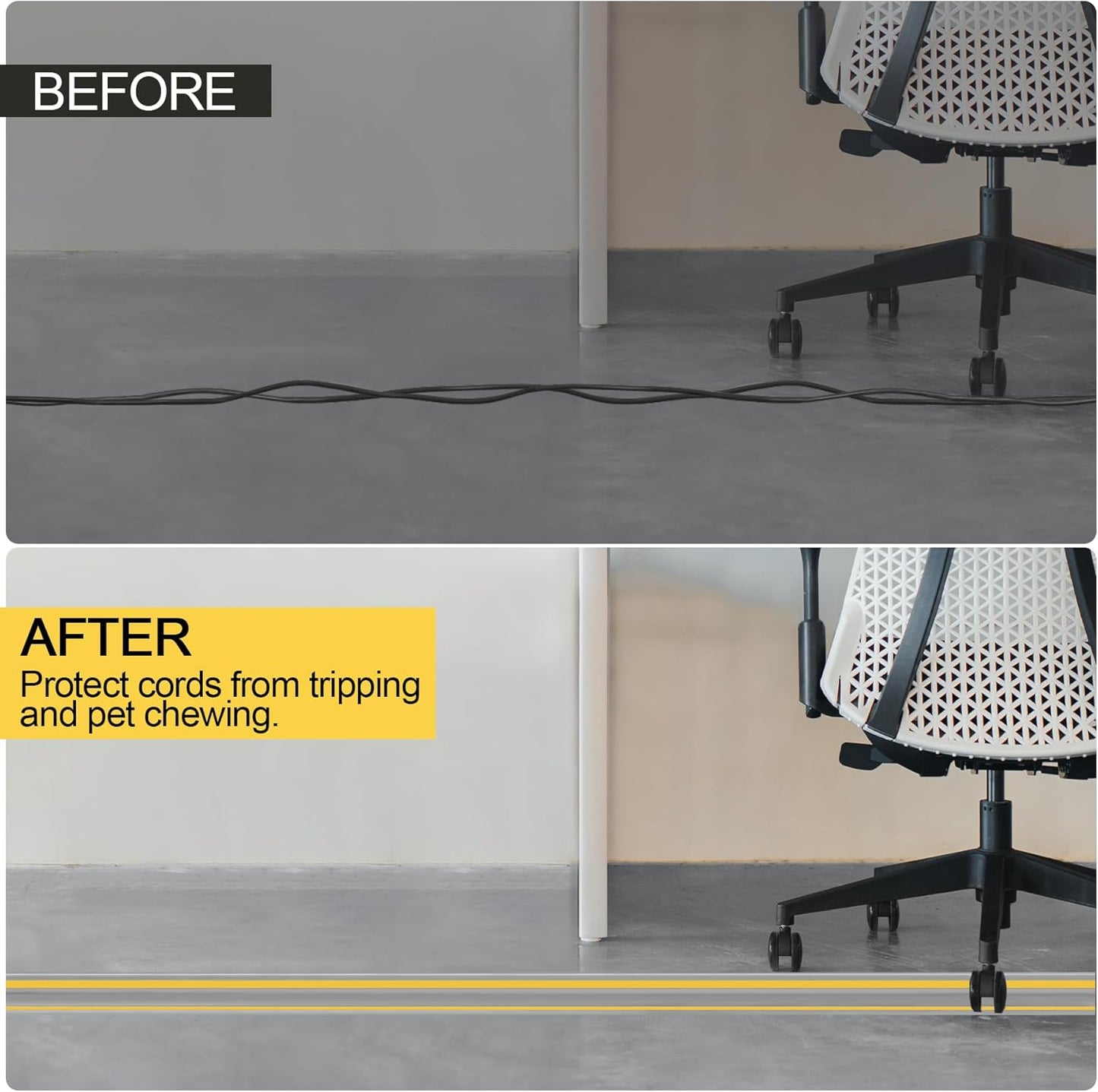 MYFAMIREA 20FT Floor Cord Cover Heavy Duty Cable Cover Protector 3 Channels Extension PVC Floor Wire Cover Outdoor Cord Hider Management Cord Cover for Wire on Floor Home Outdoor (2PCS 10FT, Grey)