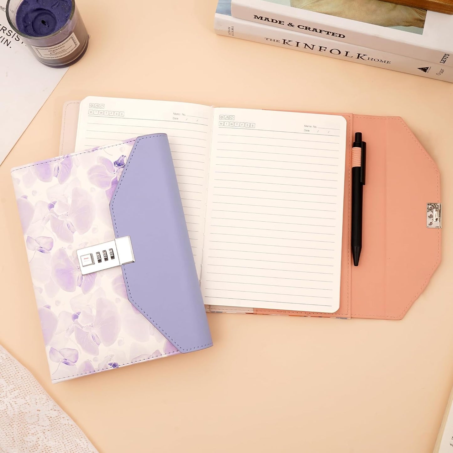 CAGIE Floral Diary with Lock for Women, Teen Girls Journal with Lock, Hardcover Refillable Women Journal with Pen, 6.3 x 8.5 Inch