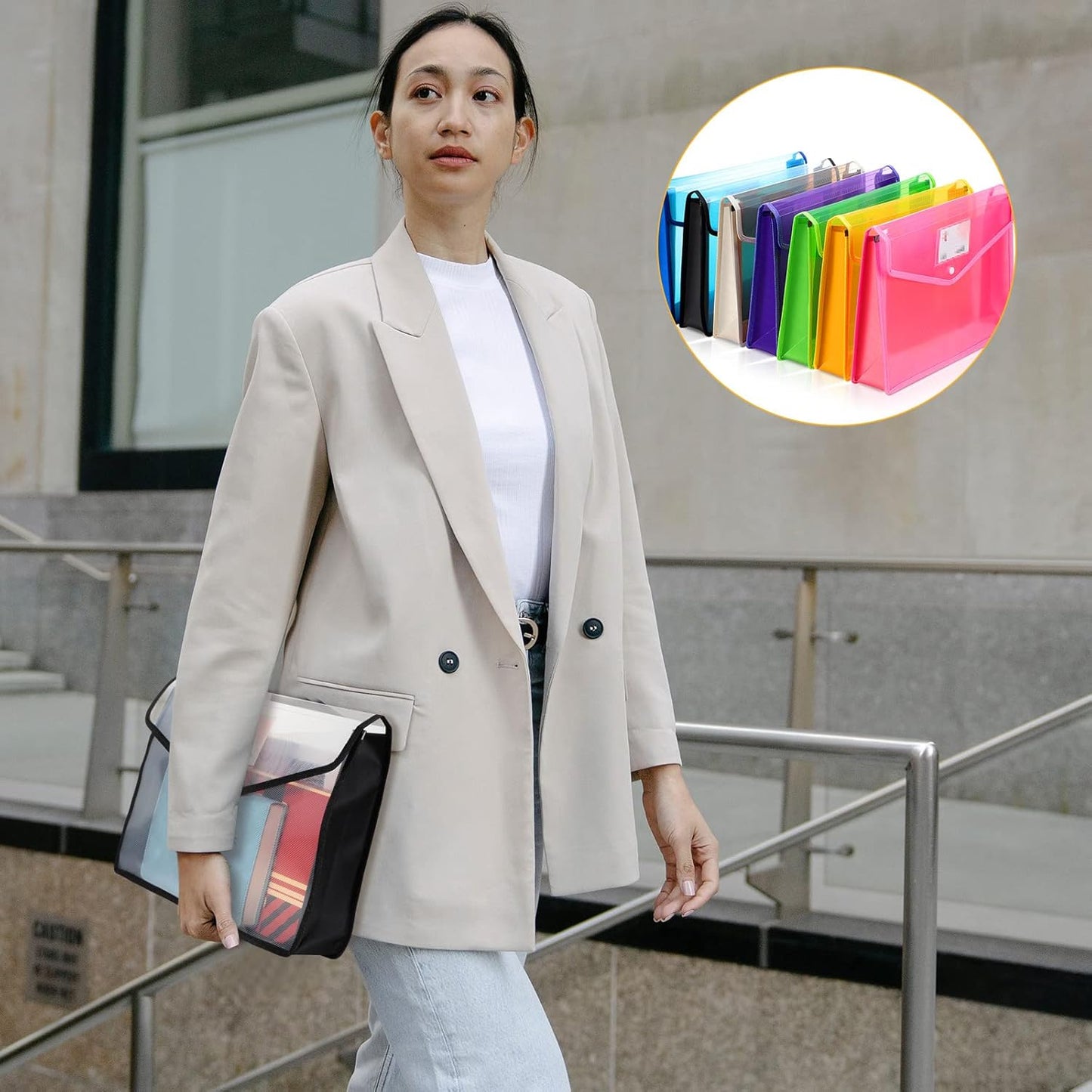 B4 Plastic Expanding File Folders Wallet for School Classroom Envelope File Folder Document Organizer Colorful Receipt Organizer with Snap Closure for Office(Mixed Color,14 Pack)