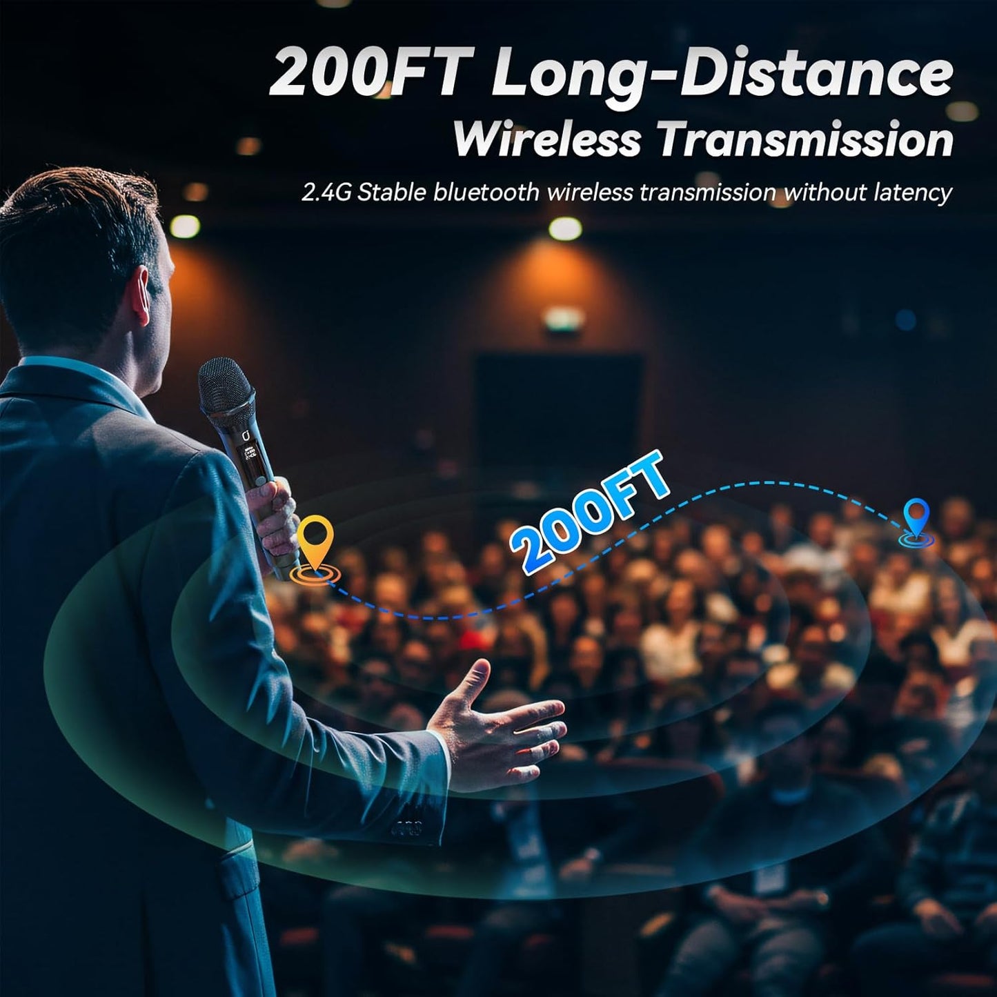 Wireless Microphones for Singing, Dual Rechargeable Karaoke Microphone with Receiver for Church/Party/Meeting/Speech/Stage Performance, Compatible with PA System/Karaoke Machine/Partybox/Mixer