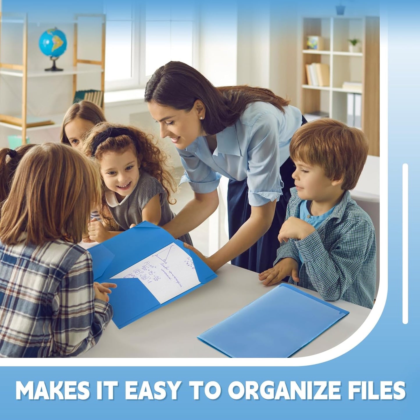 Henoyso 60 Pcs Plastic Folders with Clear Front Pockets Heavy Duty File Folders with 2 Pockets and Card Slot for Student Communication School Office Presentation Report (Blue)