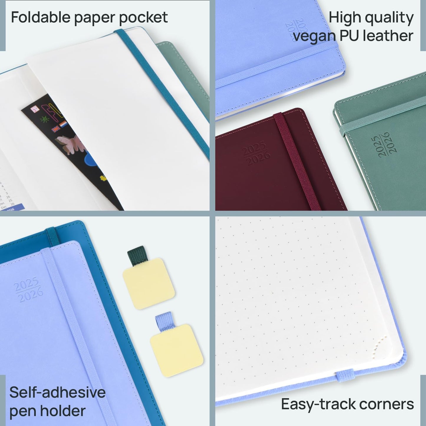 POPRUN Weekly Planner 2025-2026, 7.25'' x 8.5'', 15-Minute Hourly Appointment Book (July 2025-June 2026) with PU Leather Softcover, Monthly Tabs, Inner Pocket - Cornflower