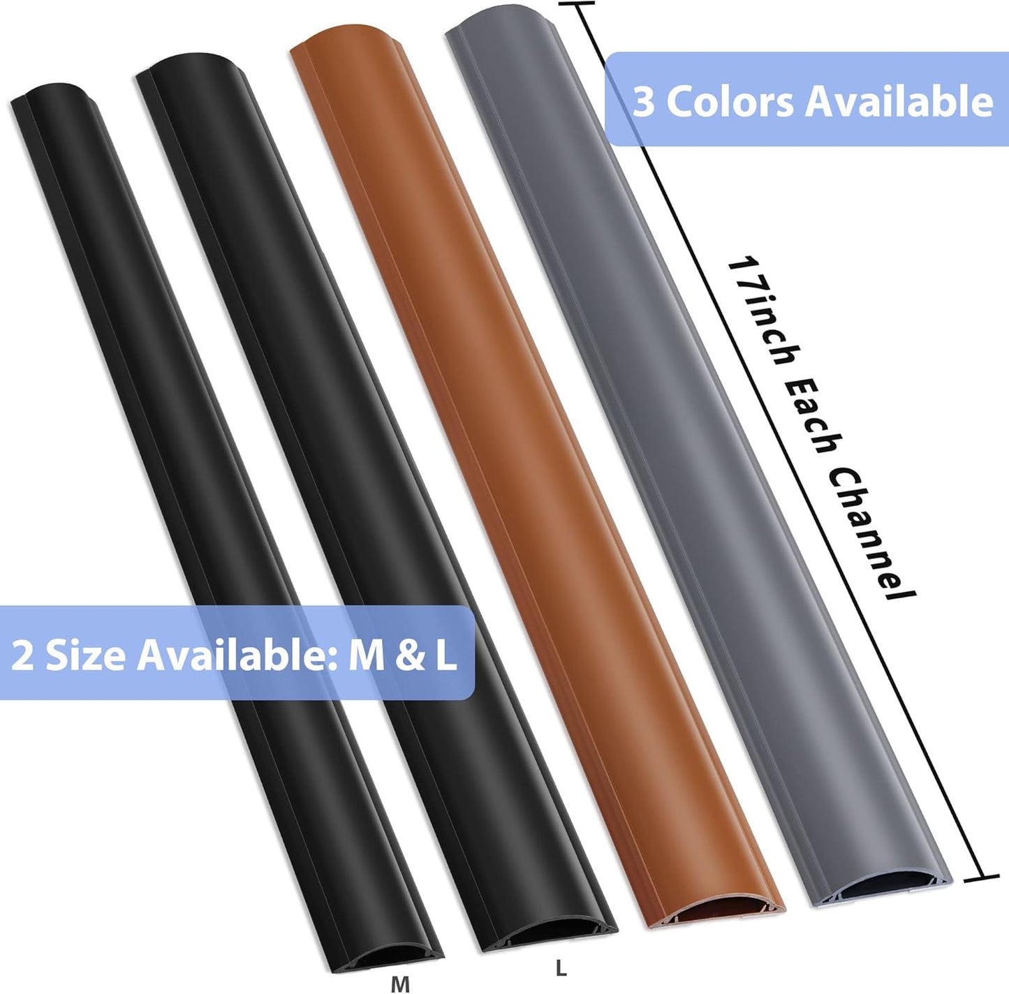 Cord Cover Floor 34in (2 x L17in), Large Capacity Floor Cable Cover, Hard PVC Cord Hider, Wire Cable Management Raceway, Grey, Cord Cavity - 1.8"(W) x 0.6"(H)