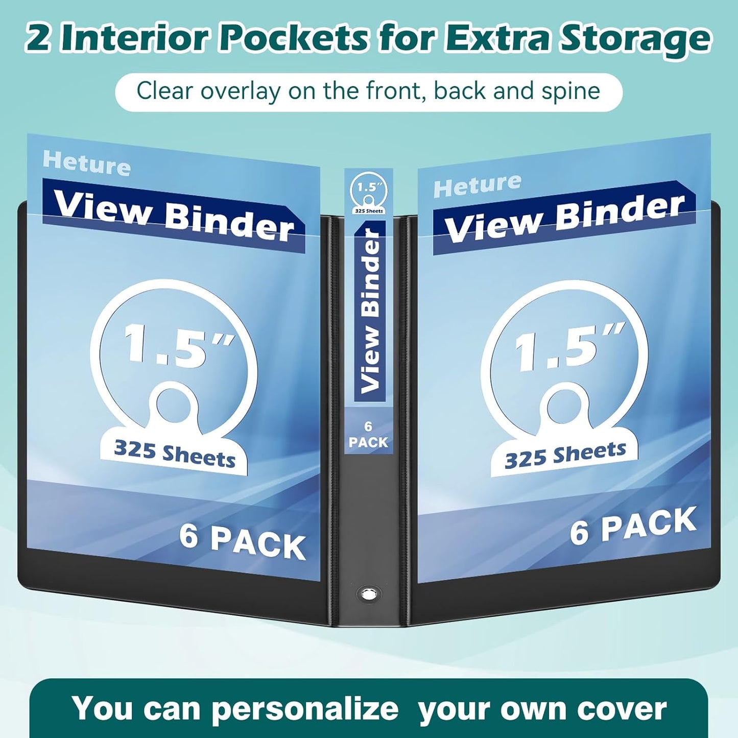3 Ring Binder 1.5 Inch 6 Pack, 1-1/2" Clear View with Round Rings, PVC-Free,Holds for 325 Sheets 8.5X 11 US Letter Size Paper, Durable Black Perfect for Office,School and Home