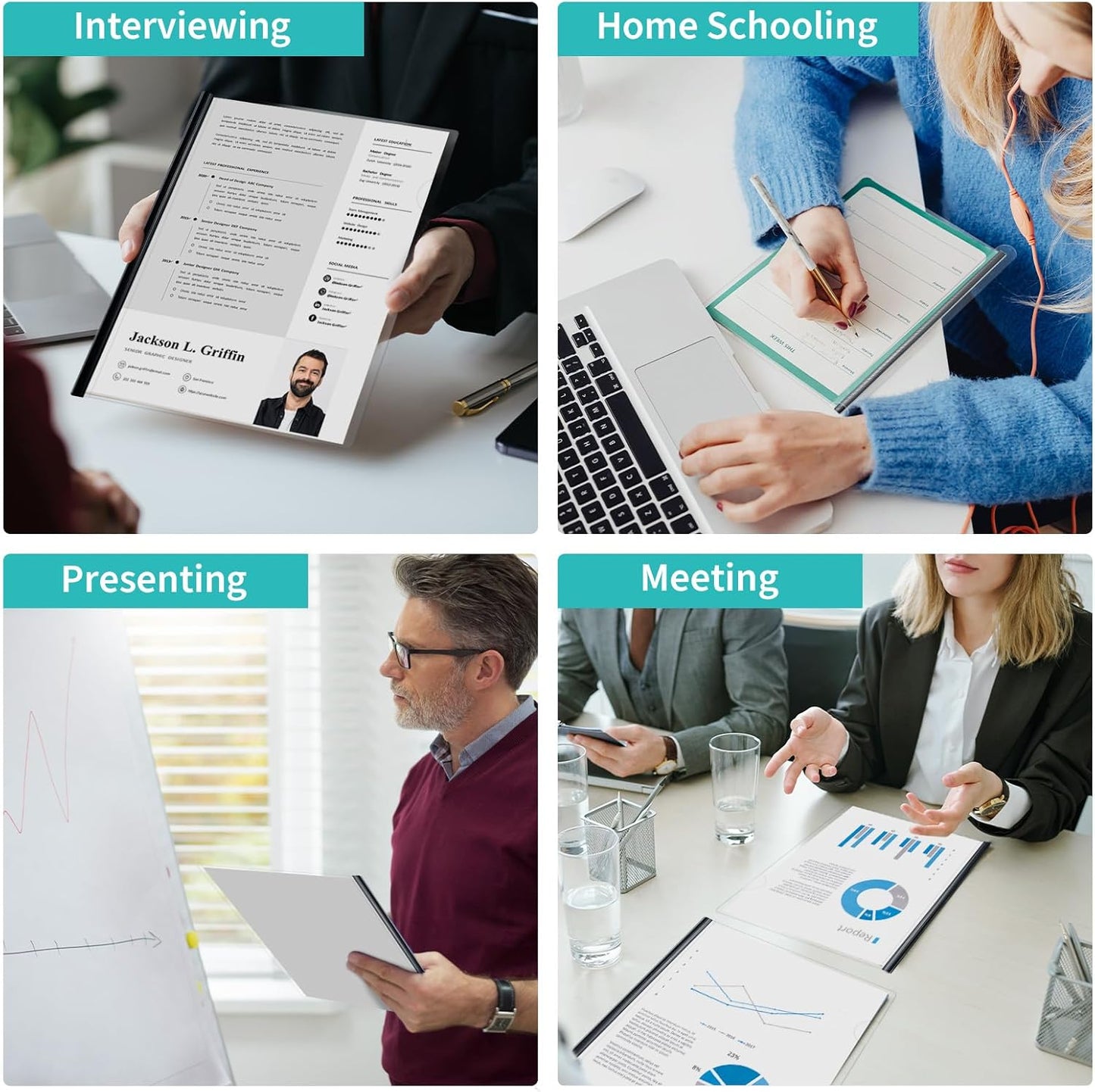 Binditek 12 Pack Clear Report Covers with Sliding Bars, 9mm Sliding Bar File Folder, 70 Sheet Capacity, Letter Size, Multi Color (White, Yellow, Red, Green, Navy, Black), Office Supplies