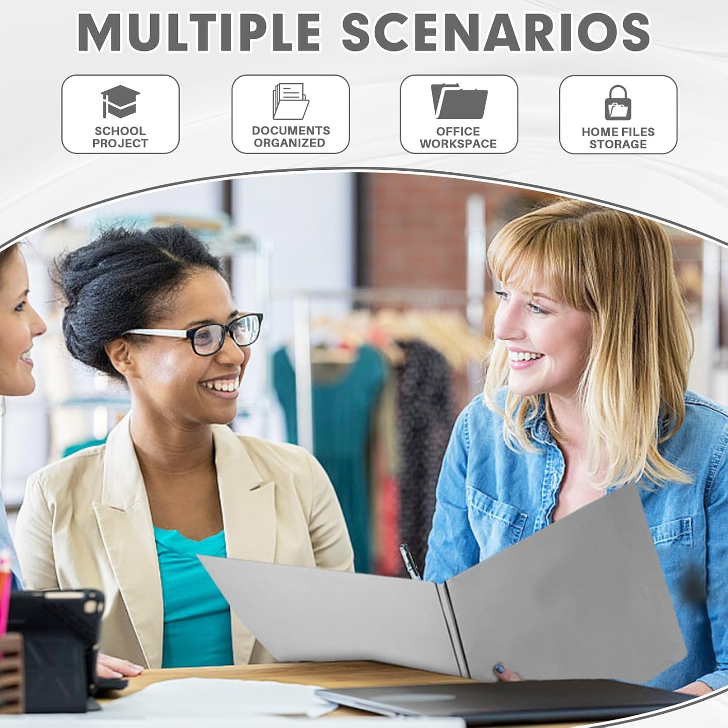 Two Pocket Folders, RAZCC 75 Pack Two Pocket Folders with Prongs, 3 Prong Folders Fit Letter Size Paper, Pocket File Folders for School Office Home Business, Grey