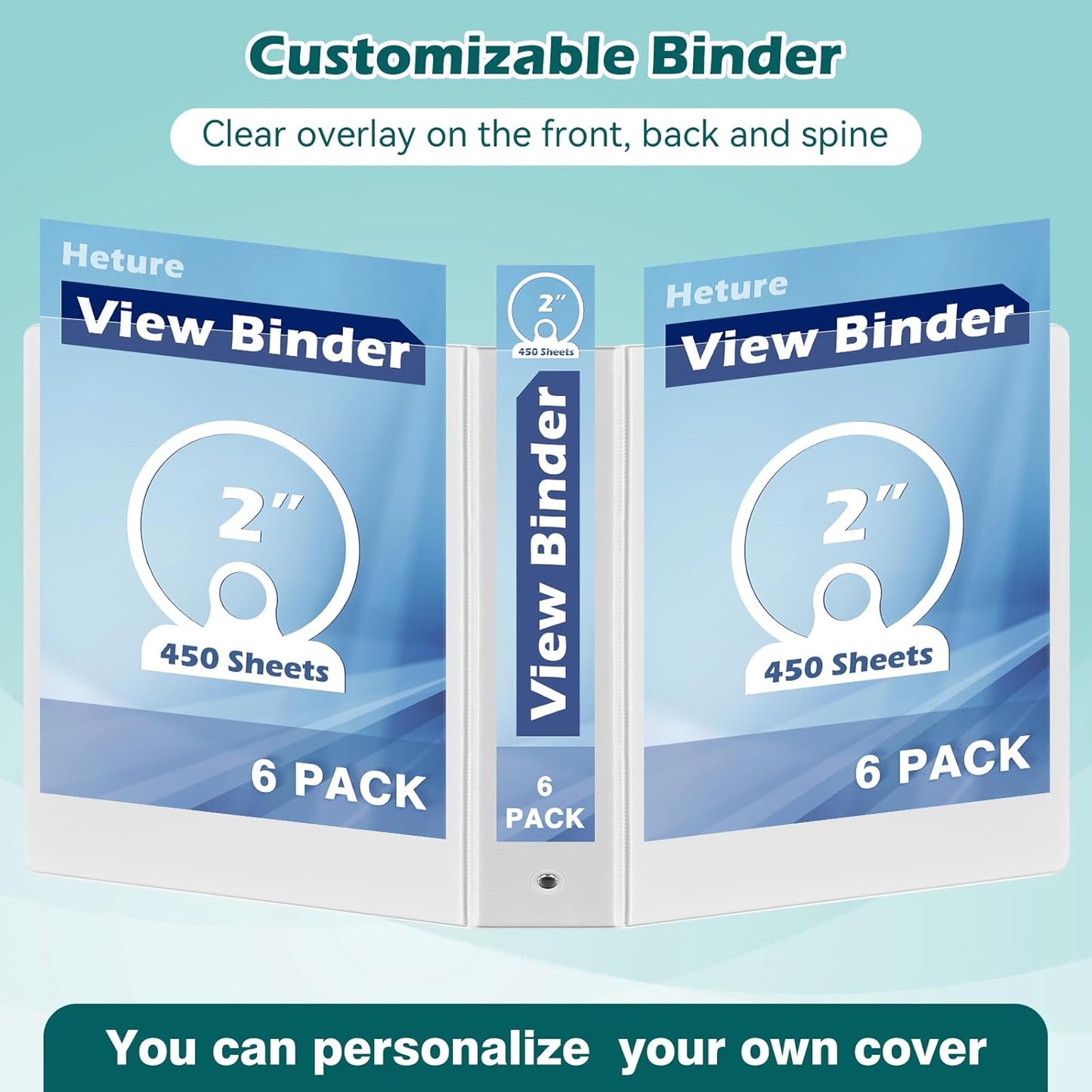 3 Ring Binder 2 Inch 6 Pack,2" Clear View with Round Rings, PVC-Free,Holds for 450 Sheets 8.5X 11 US Letter Size Paper, Durable White Binders Perfect for Office,School and Home