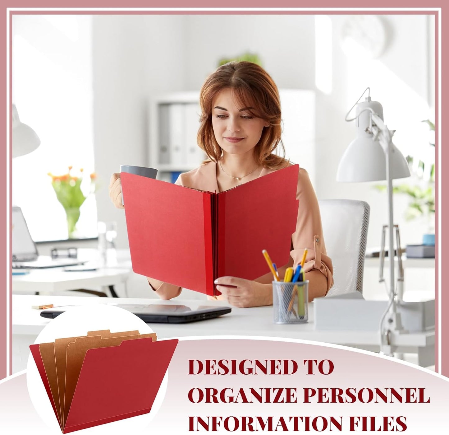 24 Pcs Classification Folders Letter Size, 3 Divider Pressboard File Folder with Fasteners, Expanding File Organizer Bulk for Teachers, Clergy, Office, Church, Christmas Donations (Red)