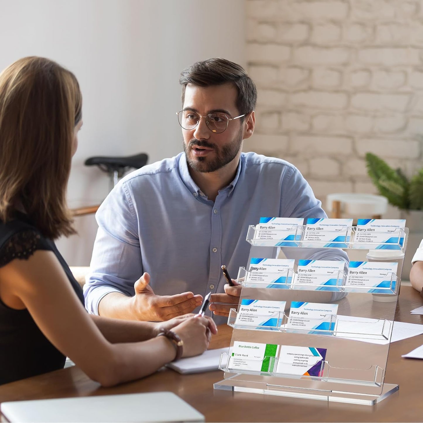 2 Pack Business Card Holder for Desk 12 Slots Freestanding Clear Acrylic Business Card Holder Display Stand Multiple Organizer for Office Meeting Exhibition Home