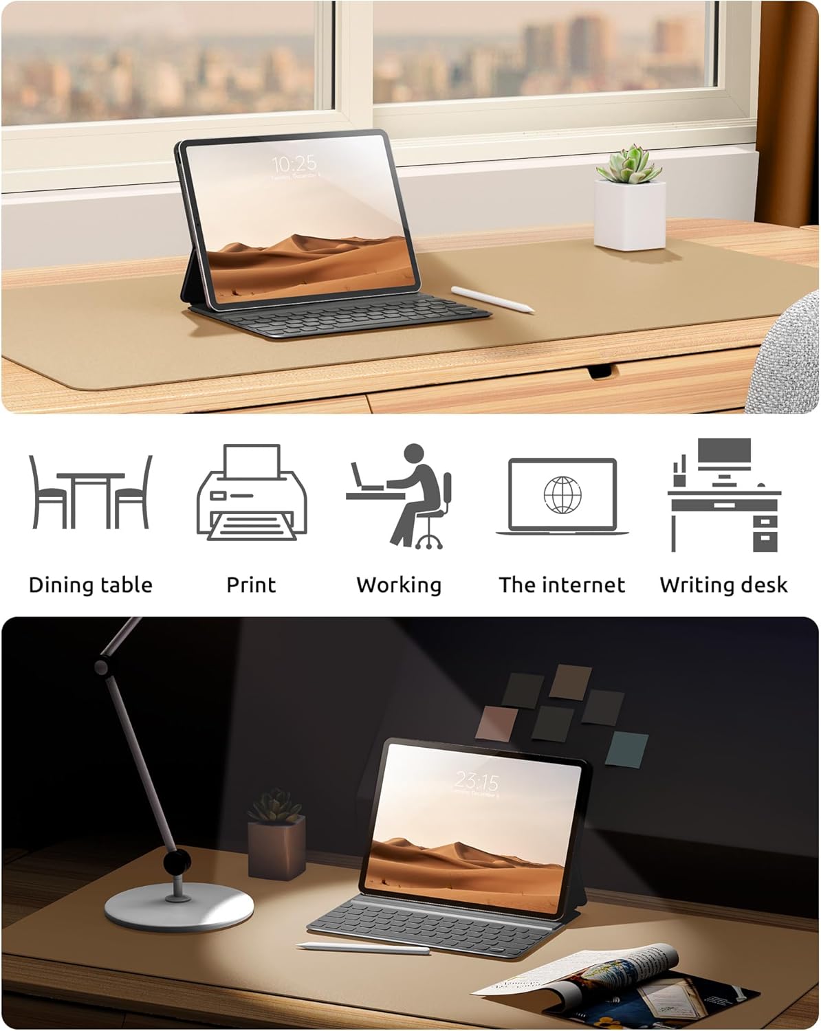 YSAGi Leather Desk Protector, Office Mat, Large Mouse Pad, Non-Slip PU Leather Blotter, Laptop Desk, Waterproof Writing Pad for Office and Home (Latte, 23.6" x 13.8")