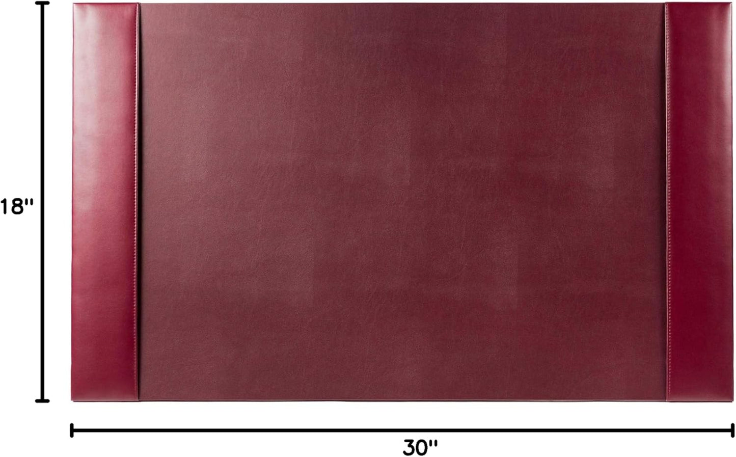 DACASSO Bonded Leather Desk Pad with Side Rails - Luxury Leather Desk Blotter for Writing - Padded Executive Desk Surface Protector - ( Burgundy, 30” x 18”)