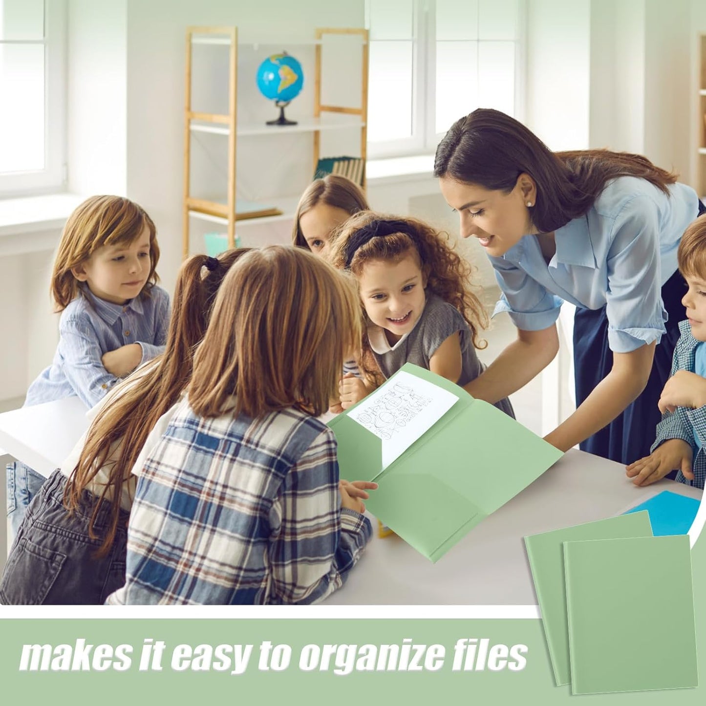 Gueevin 50 Pcs Plastic Folders with Pockets, Back to School Two Pocket Folder Fit Letter Size, Heavy Duty School Business Card Holder for Home Office, 11. 61 x 9. 45 Inches (Sage Green)