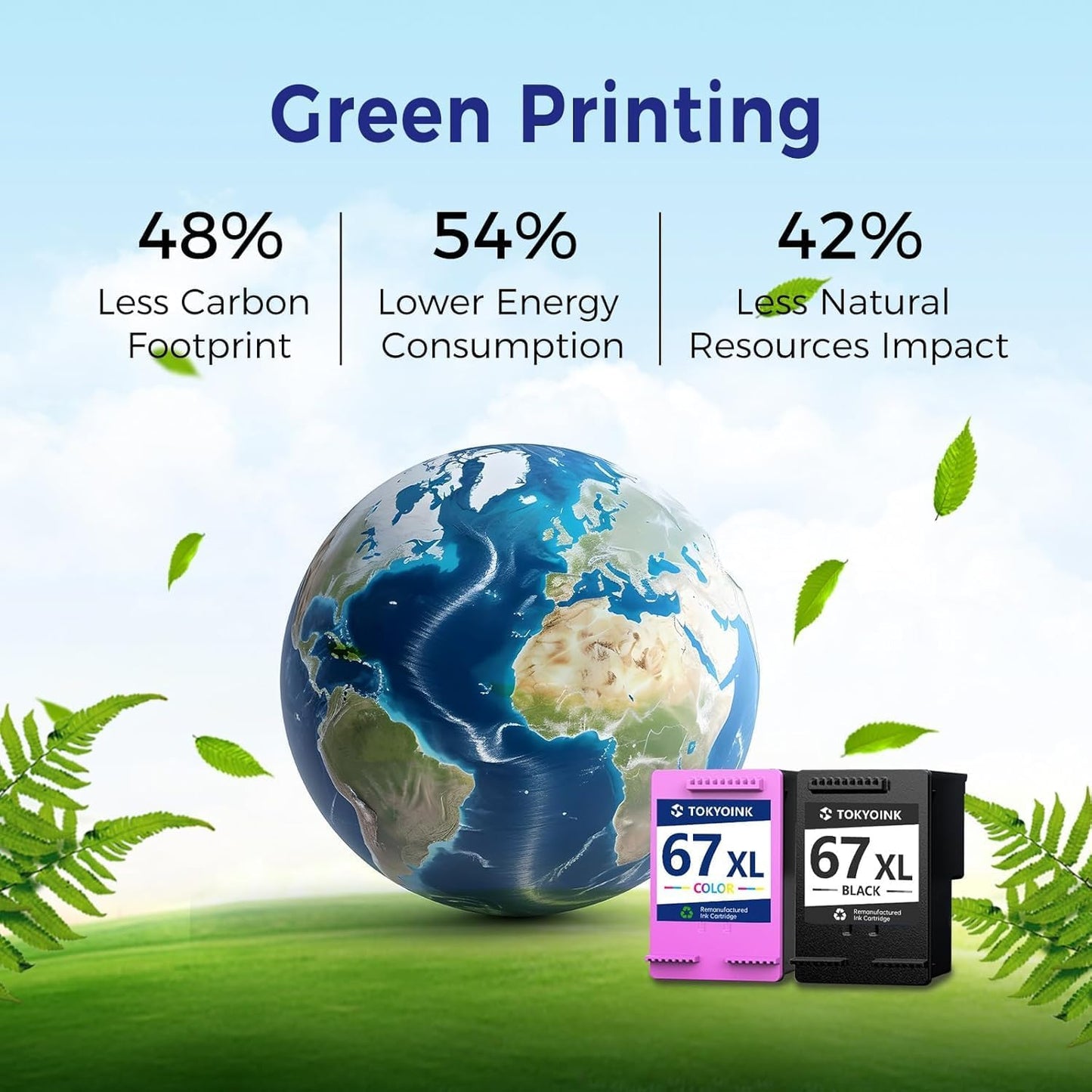 67XL Printer Ink Compatible for HP Ink 67 Replacement for HP67 67XL Ink Cartridges Black/Color Combo Pack Fit for DeskJet 2855e 2827e 4255e 2800e 2700e 2755e 4155e Envy 6000 6055e 6400 6455e Printer