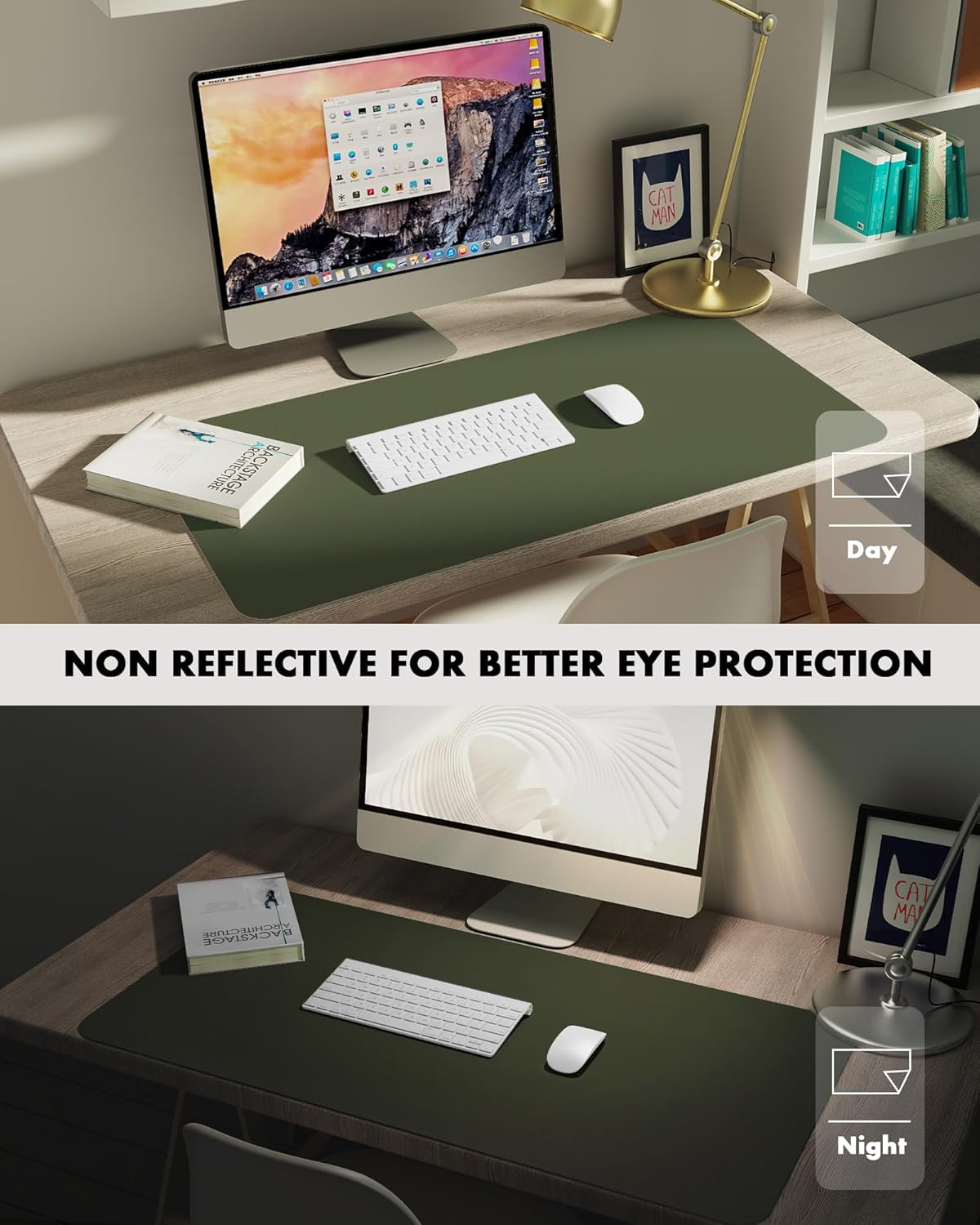 YSAGi Double-Sided Desk Pad, 23.6"x13.7" Leather Desk Mat, Eco Cork Desk Pad Protector, Large Mouse Pad for Desk, Waterproof Desk Blotter Pad, Desk Writing Pad for Office Work/Home(Dark Green/Cork)