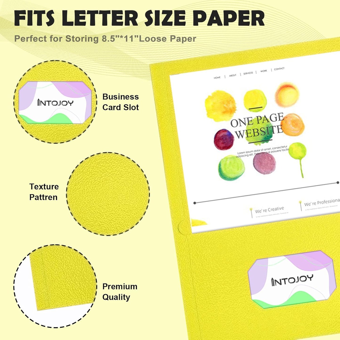 Folders with Pockets,IntoJoy 50 Pack 2 Pocket Folders Fit Letter Size Paper File Folders for School Office Business Home Filing Resume Portfolio (Yellow)