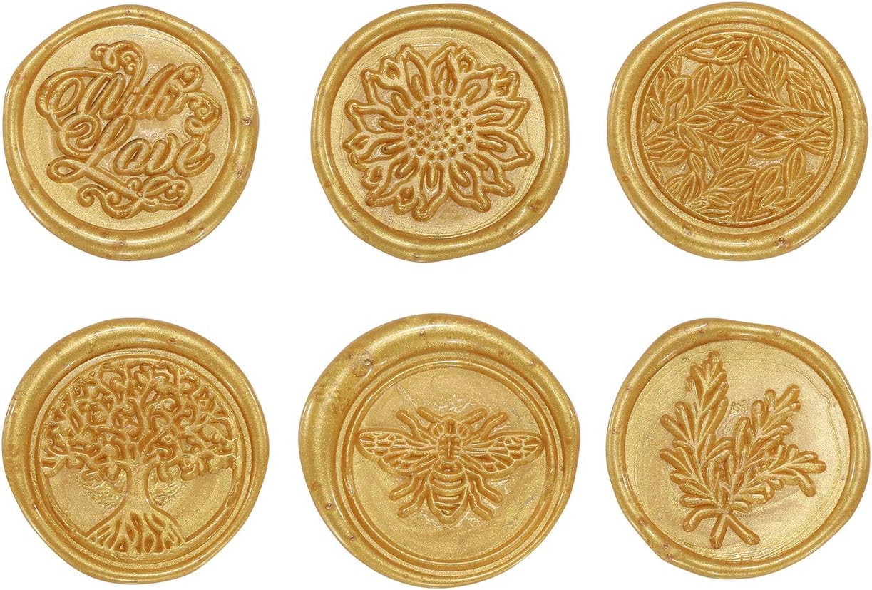 Yoption 6 Pcs Botanical Wax Seal Stamp Set, Vintage Flower Sealing Wax Stamps Kit, Wooden Handle with Brass Head for Wedding Christmas Invitation Gift Cards