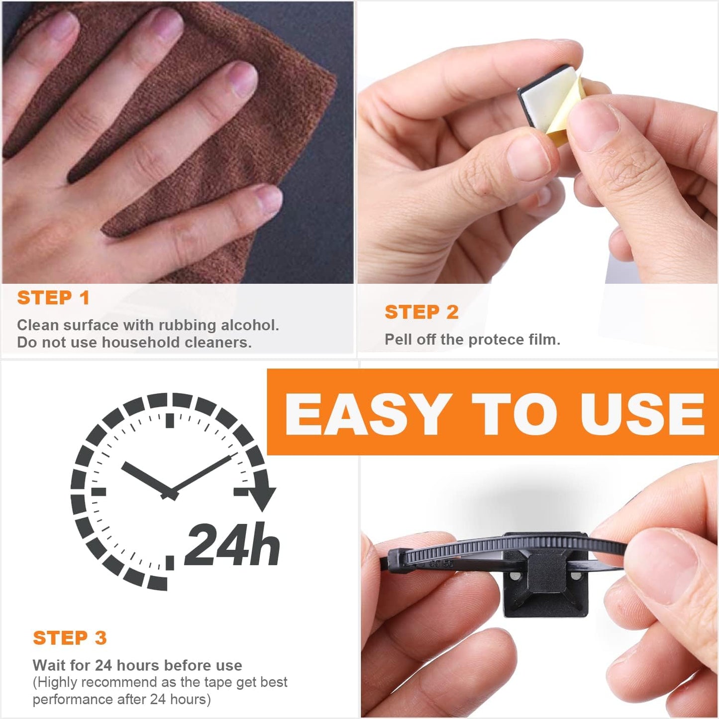 30 Pack 2 inch Zip Tie Adhesive Mounts Self Adhesive Cable Tie Base Holders with Multi-Purpose Tie wire clips with screw hole,Anchor stick on wire holder with 8 inch zip ties (Black&White)