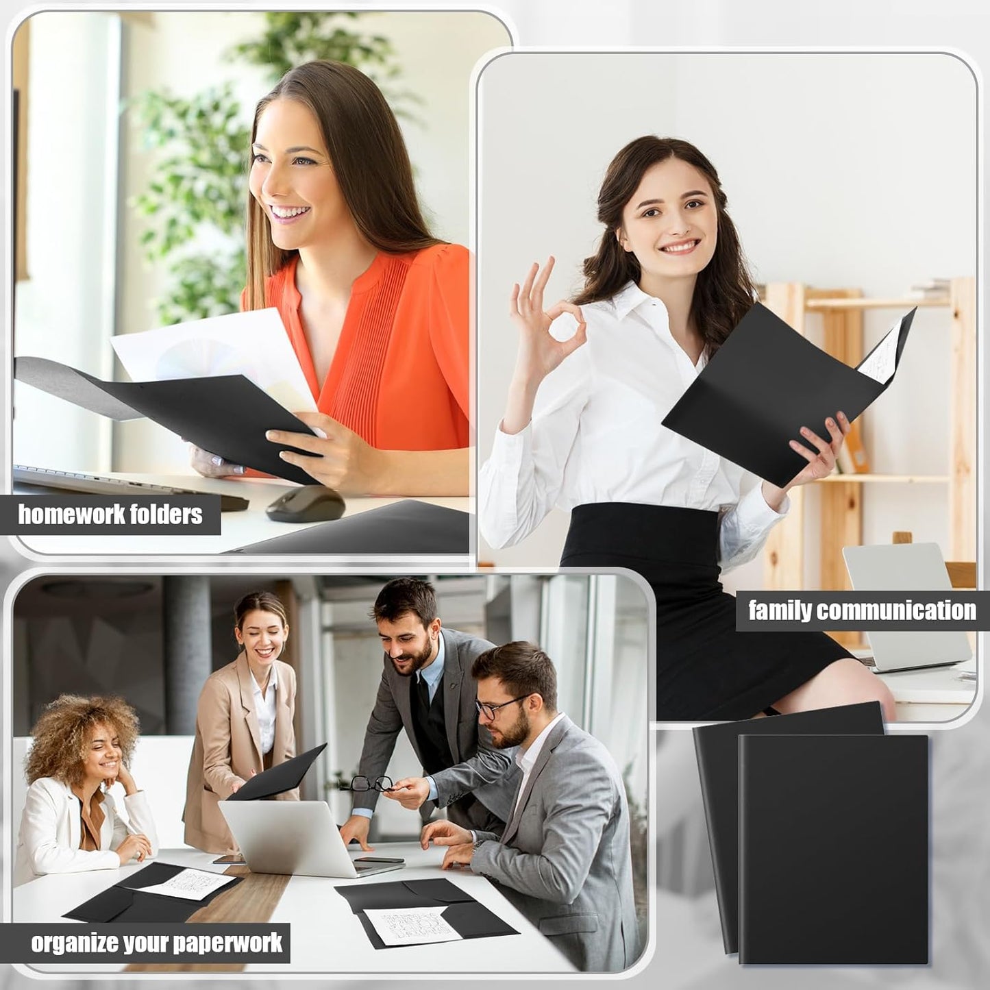 Gueevin 400 Pcs Two Pocket Folders Bulk Plastic File Folder with 2 Pockets Letter Size Paper Heavy Duty Durable Portfolios Case for Home Office School Business 11.61 x 9.45 Inch (Black)